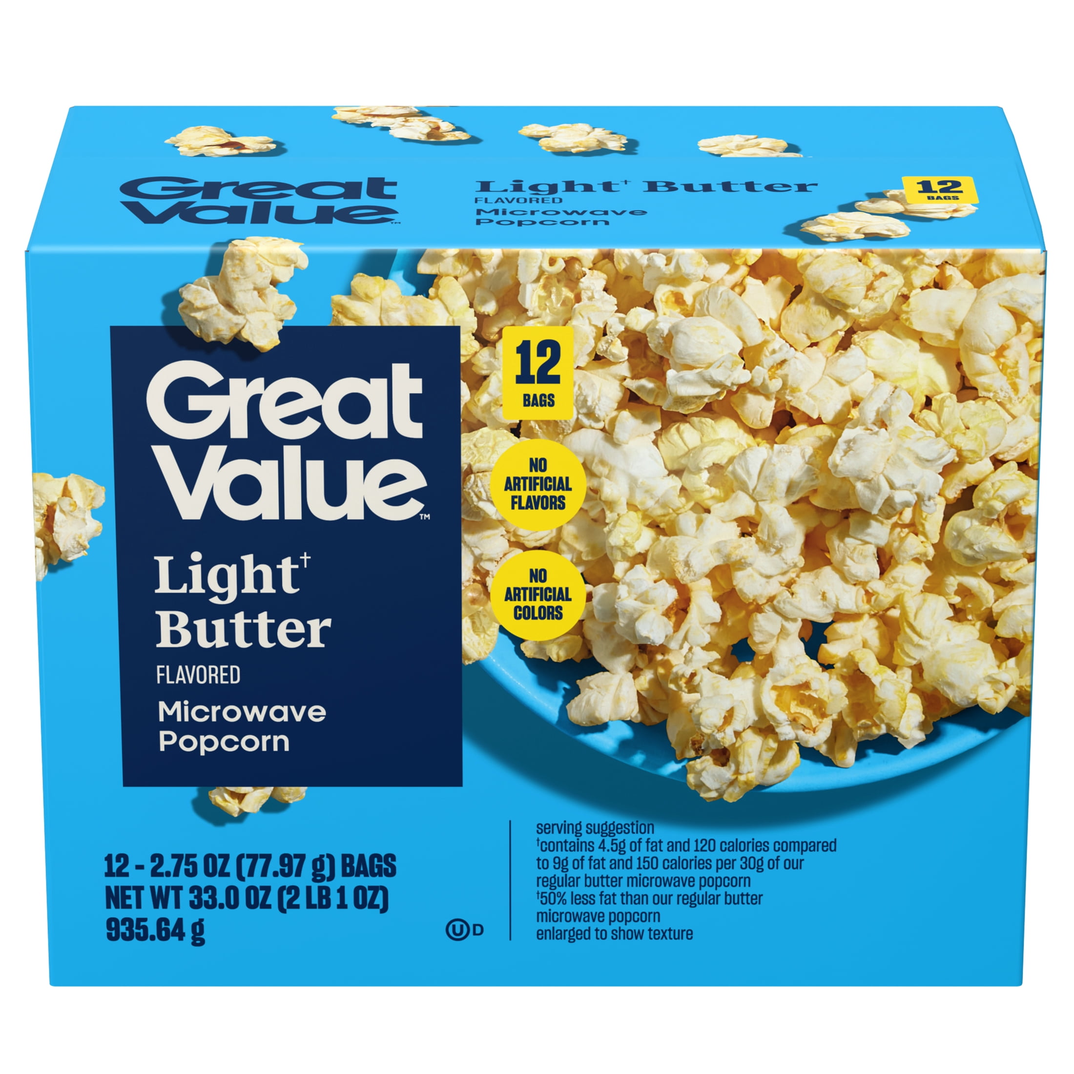 Great Value Light Butter Microwave Popcorn, 2.75 oz, 12 Count Box