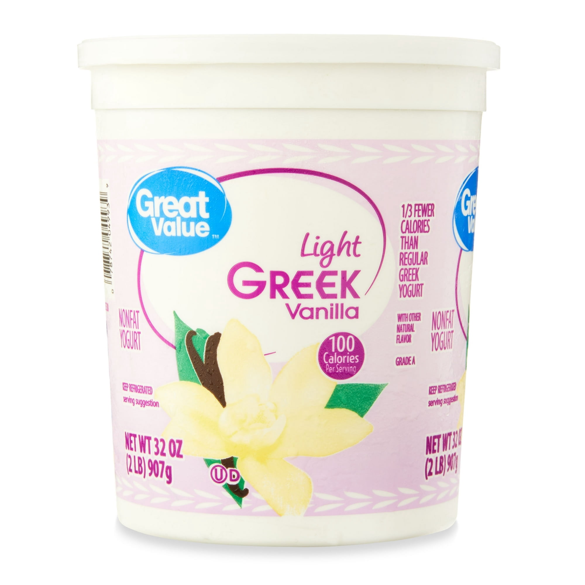 Great Value Vanilla Light Nonfat Greek Yogurt, 32 oz Tub