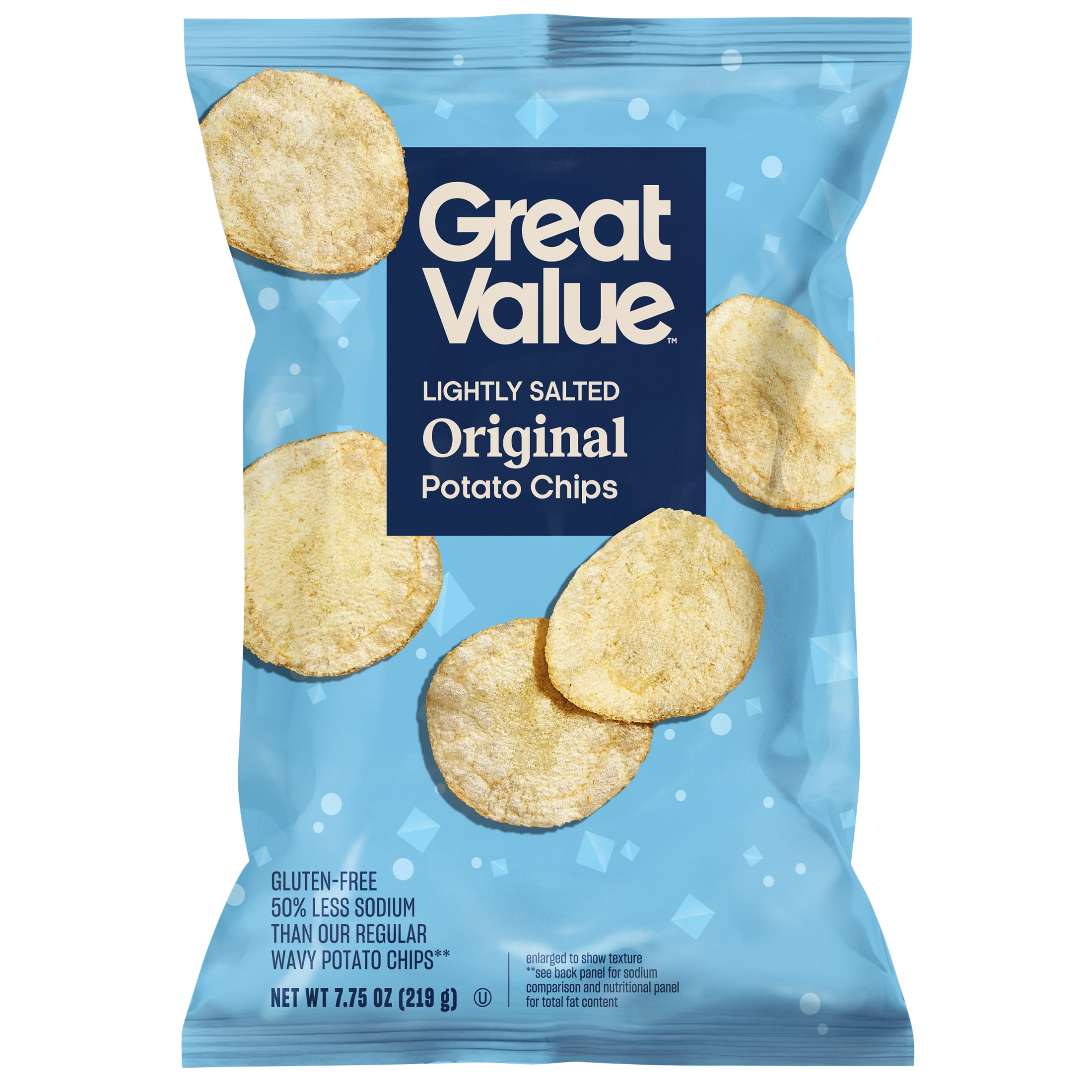 Great Value Lightly Salted Original Potato Chips, 7.75 oz