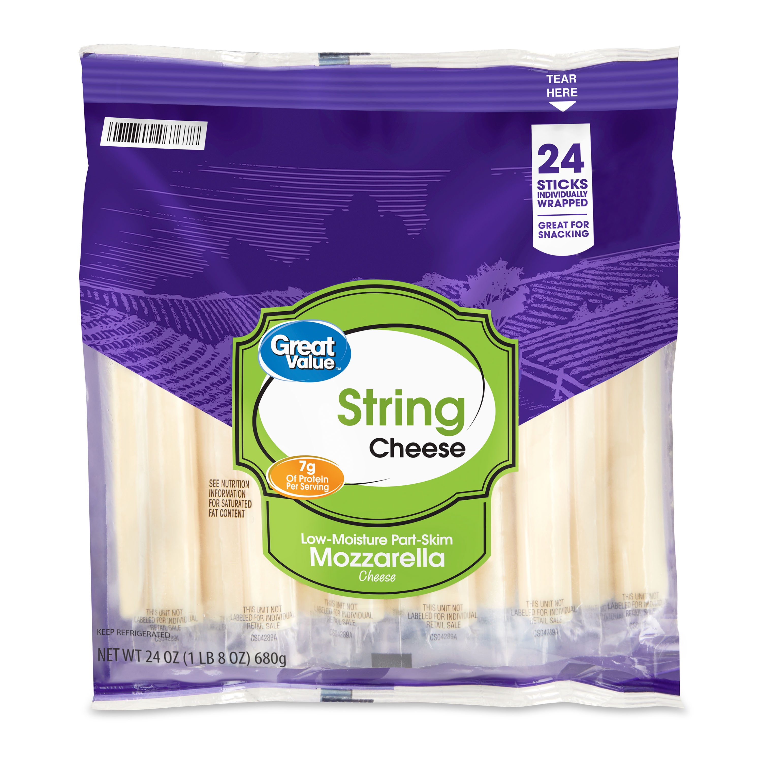Great Value Low-Moisture Part-Skim Mozzarella String Cheese, 24 oz Bag, 24 Count