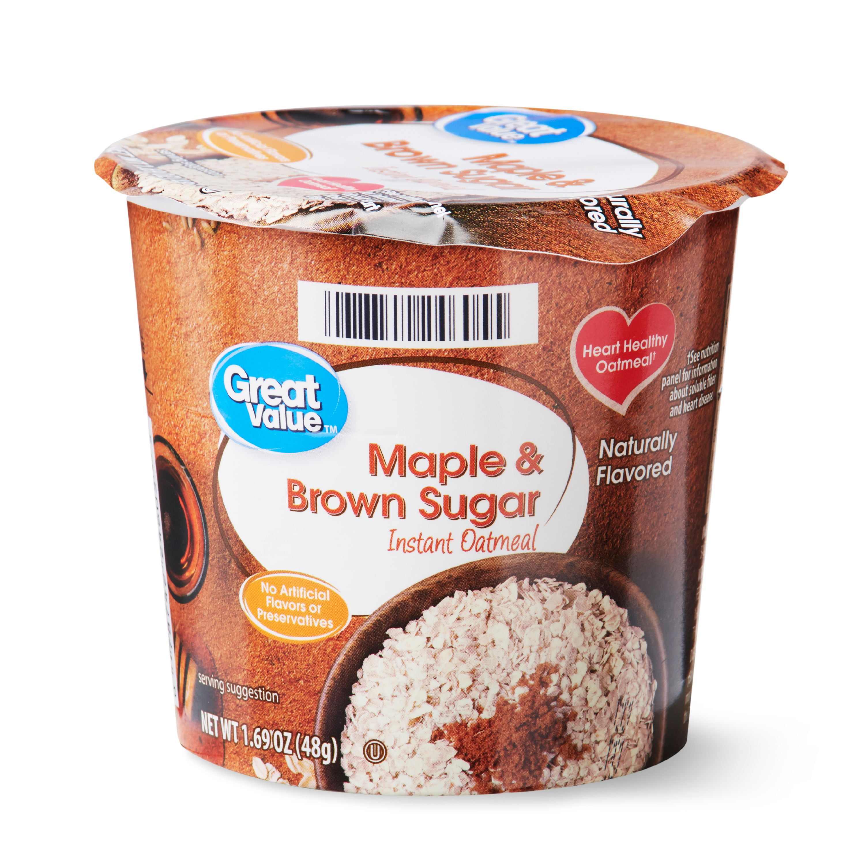 Great Value Maple and Brown Sugar Instant Oatmeal Cup, 1.69 oz