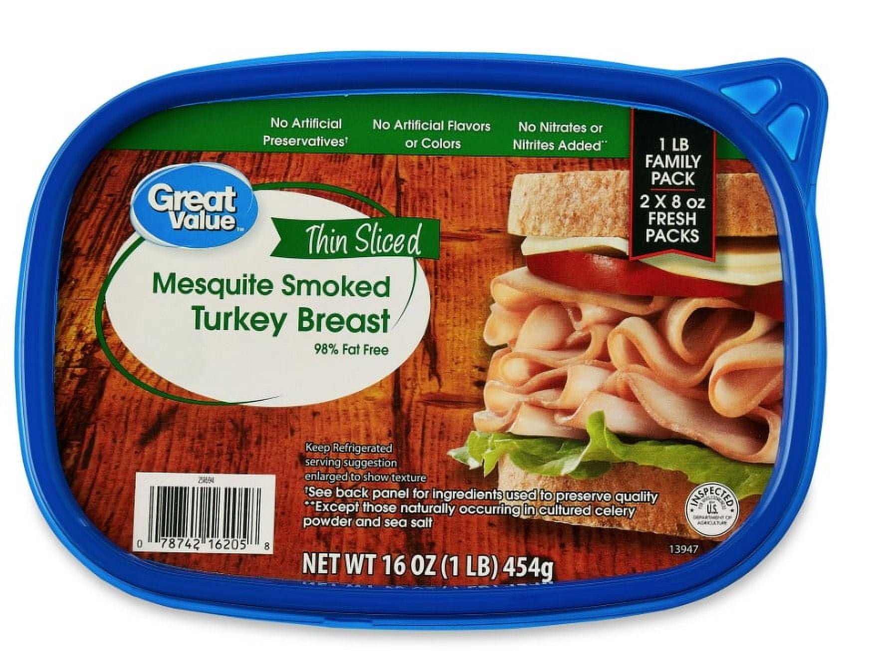 Great Value Mesquite Smoked Turkey Breast Lunchmeat, 16 oz, Plastic Tub