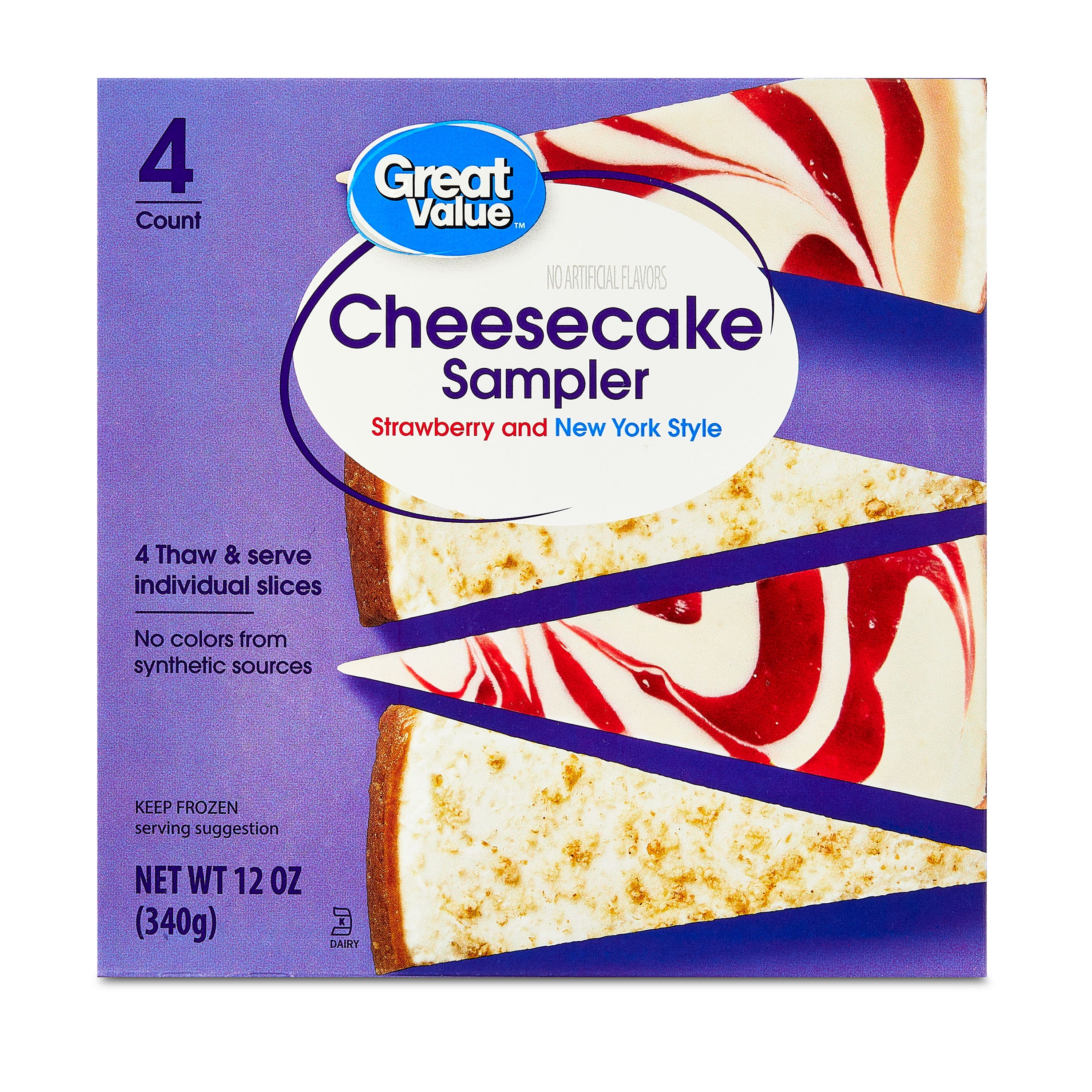 Great Value New York and Strawberry Swirl Cheesecake, 12 oz, 4 Slices