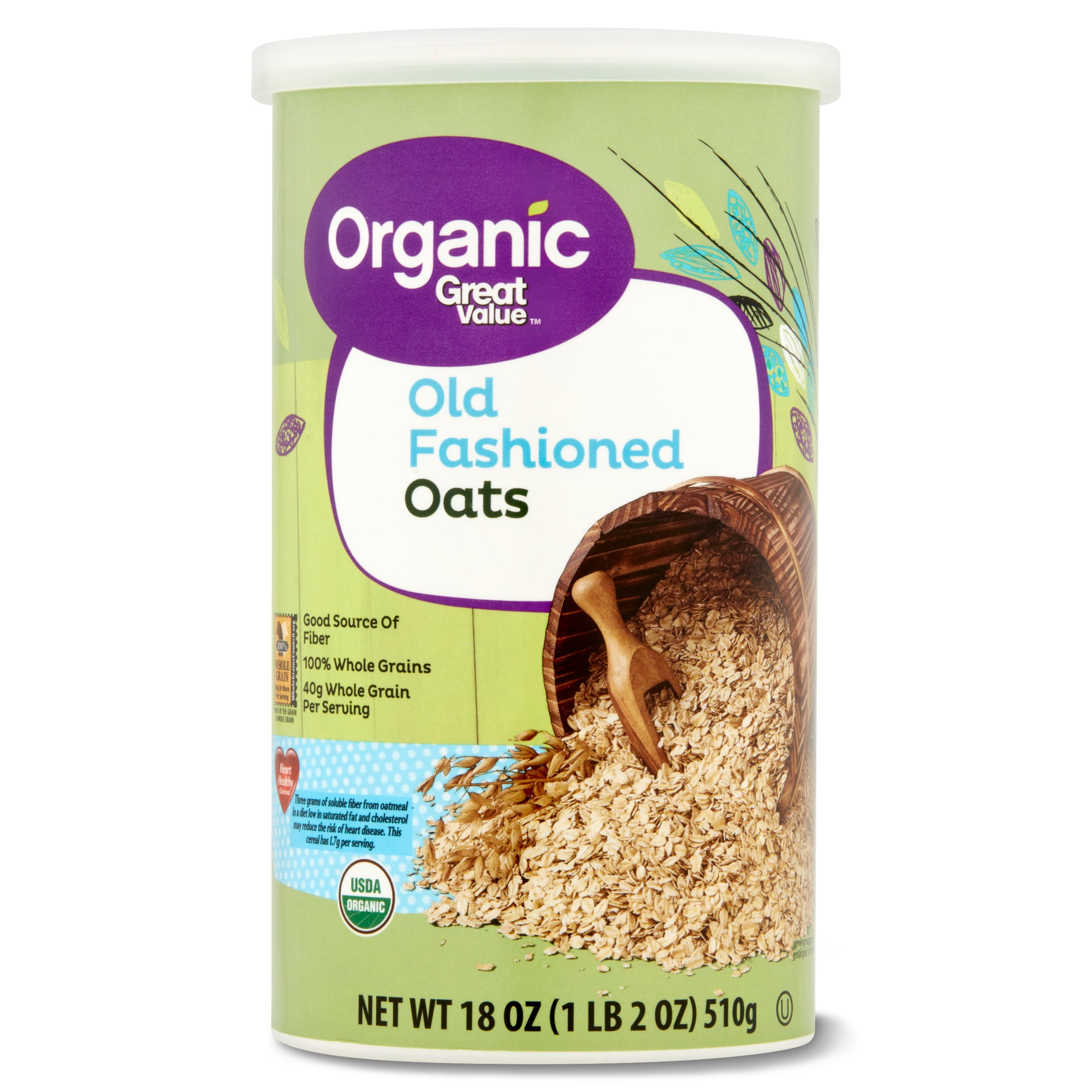 Great Value Organic Old Fashioned Oats, 18 oz Carton