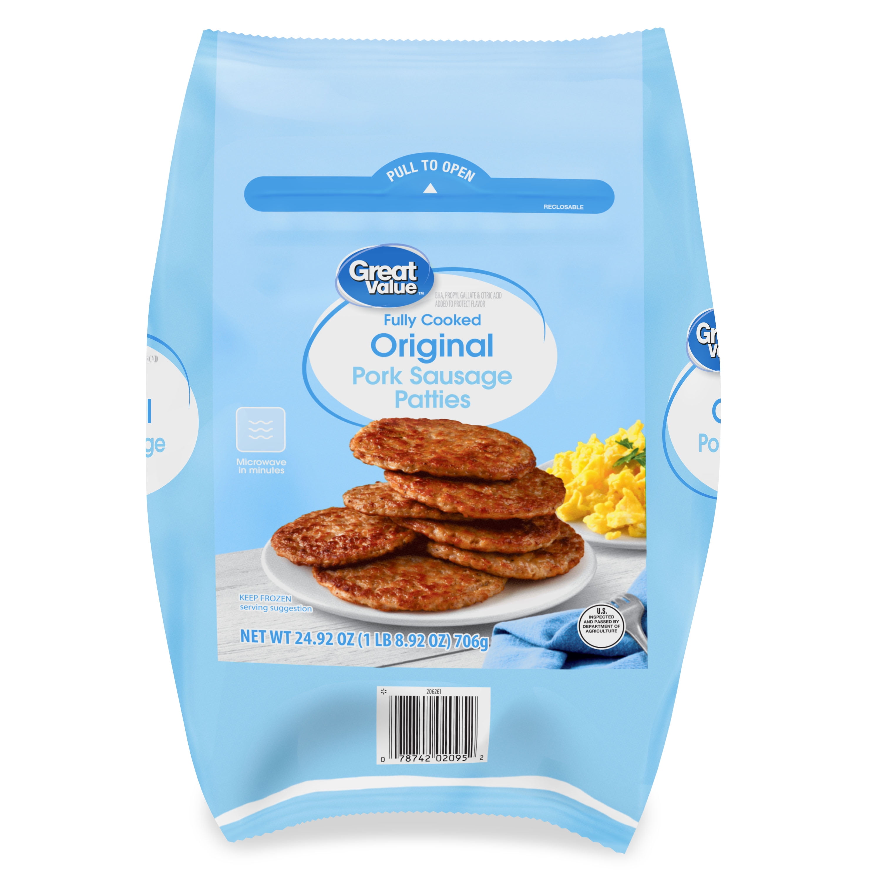 Great Value Fully Cooked Original Frozen Breakfast Sausage, 24.92 oz bag