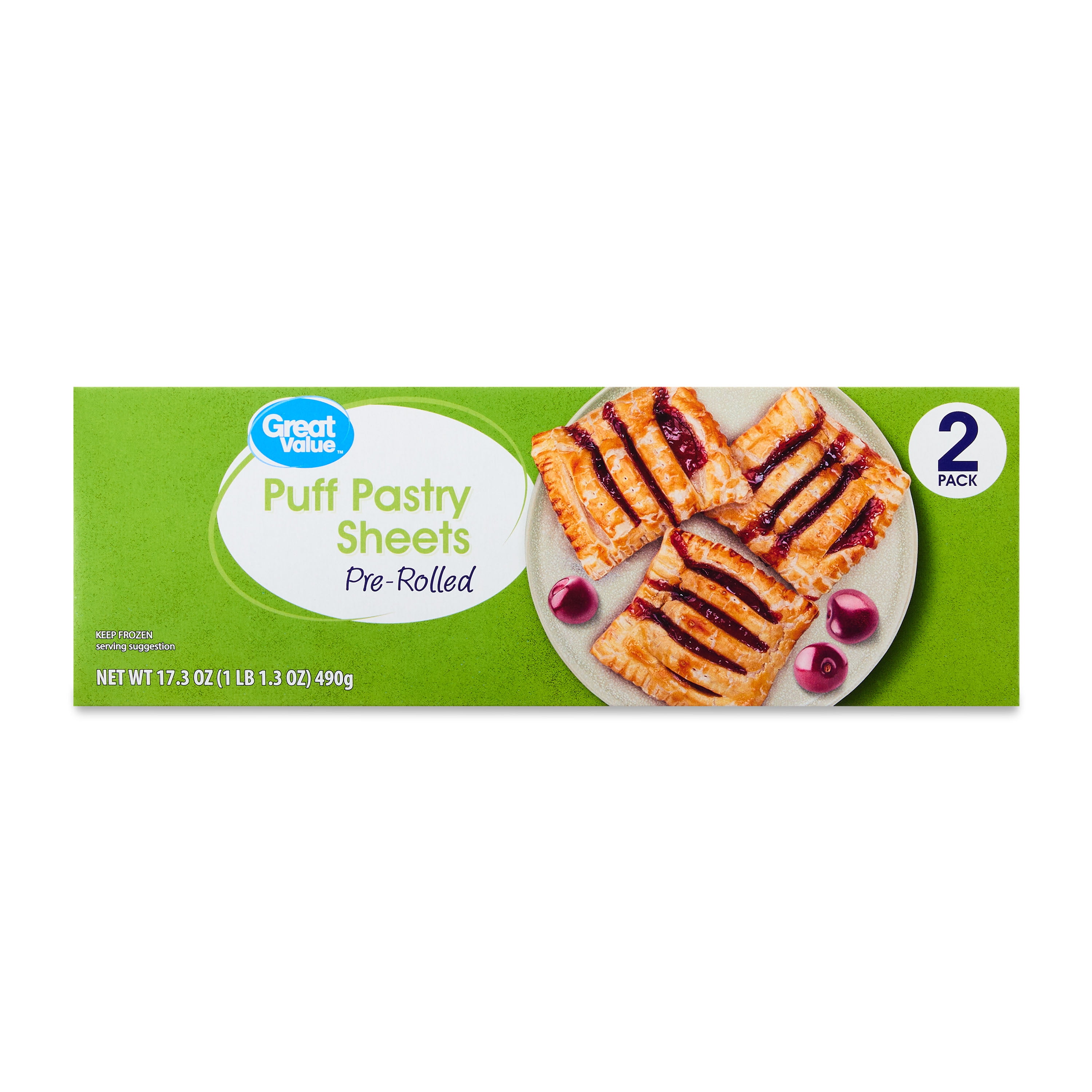 Great Value Pre-Rolled Puff Pastry Sheets, 17.3 oz, 2 Count (Frozen)