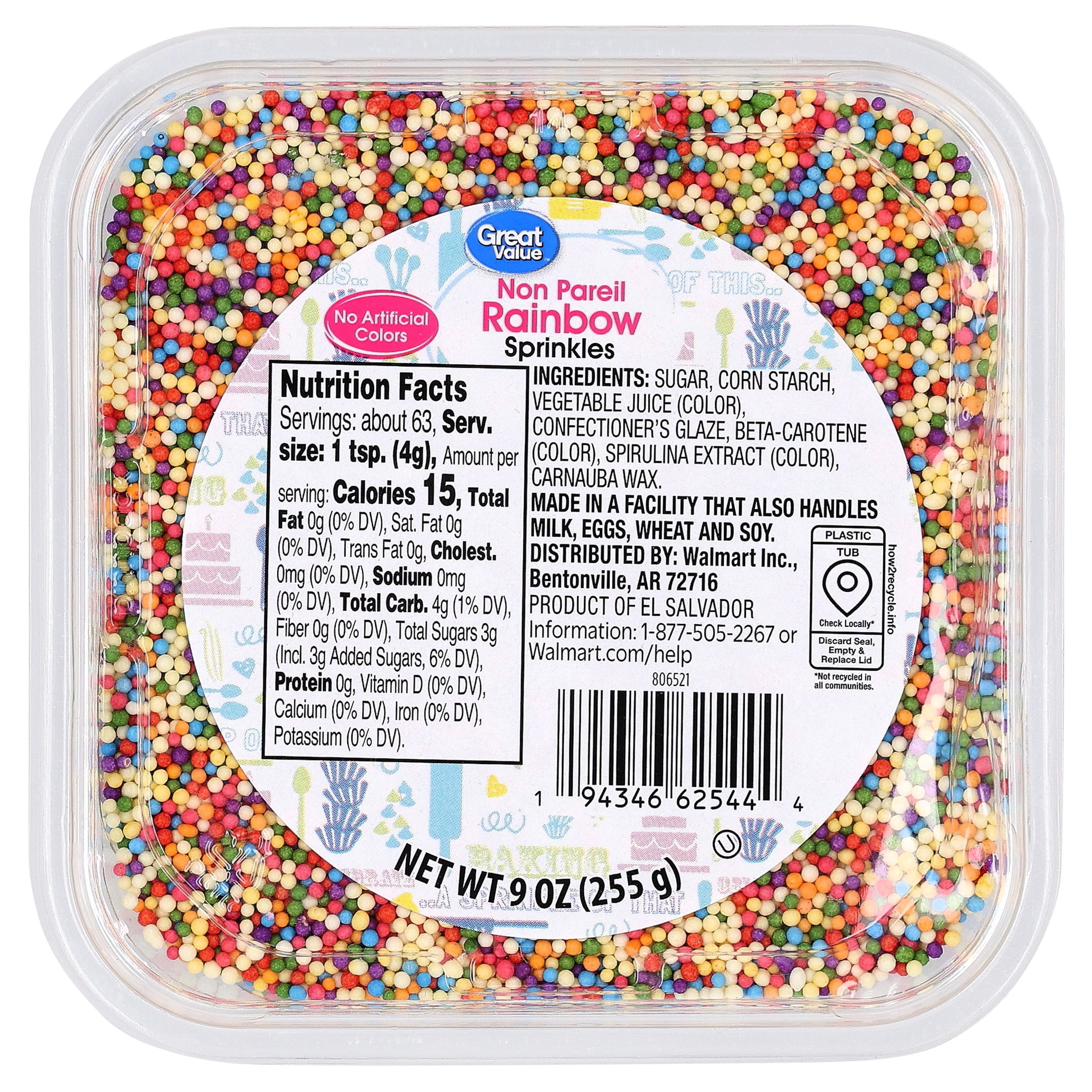 Great Value Rainbow Non Pareil Decorating Sprinkles, 9 oz