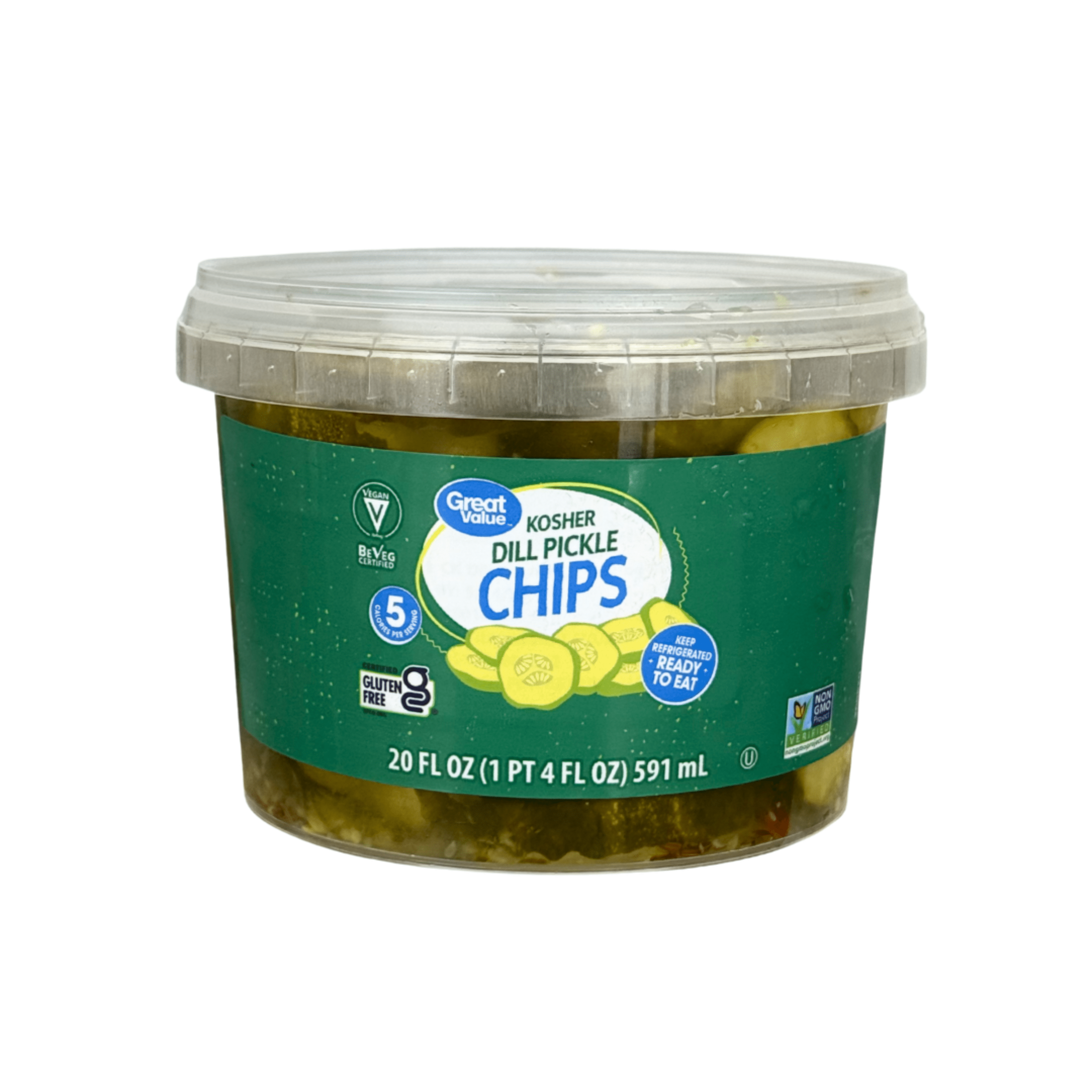 Great Value Refrigerated Dill Pickles Sandwich Chips, 20 fl oz