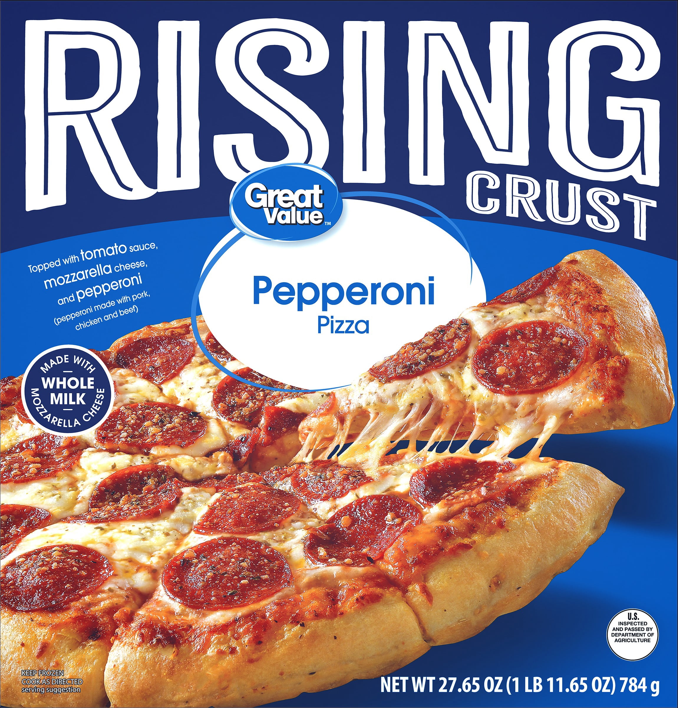 Great Value Rising Crust Pepperoni Pizza, Marinara Sauce, 27.65 oz (Frozen)