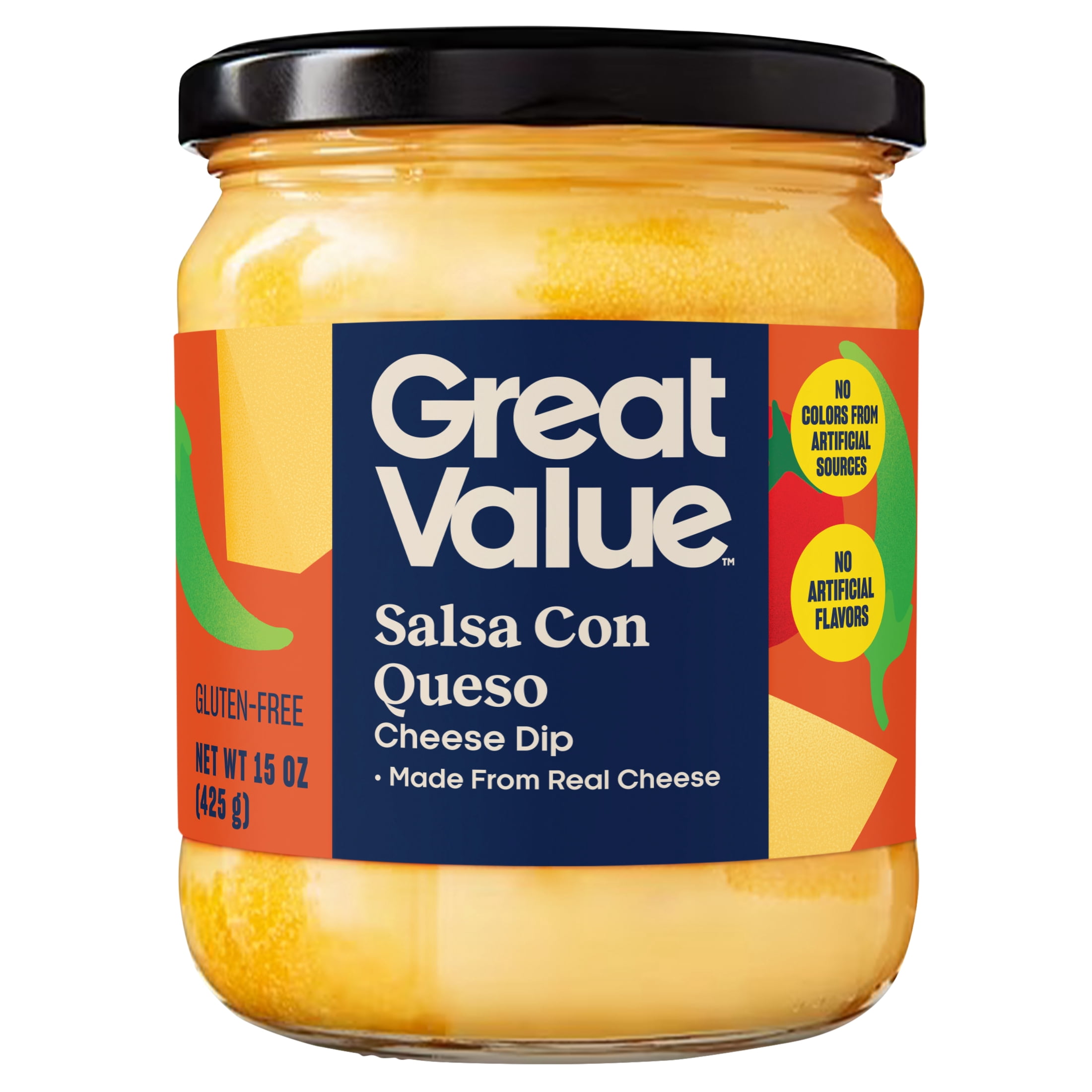 Great Value Mild Salsa Con Queso Cheese Dip, 15 oz, Shelf-Stable, Creamy Texture