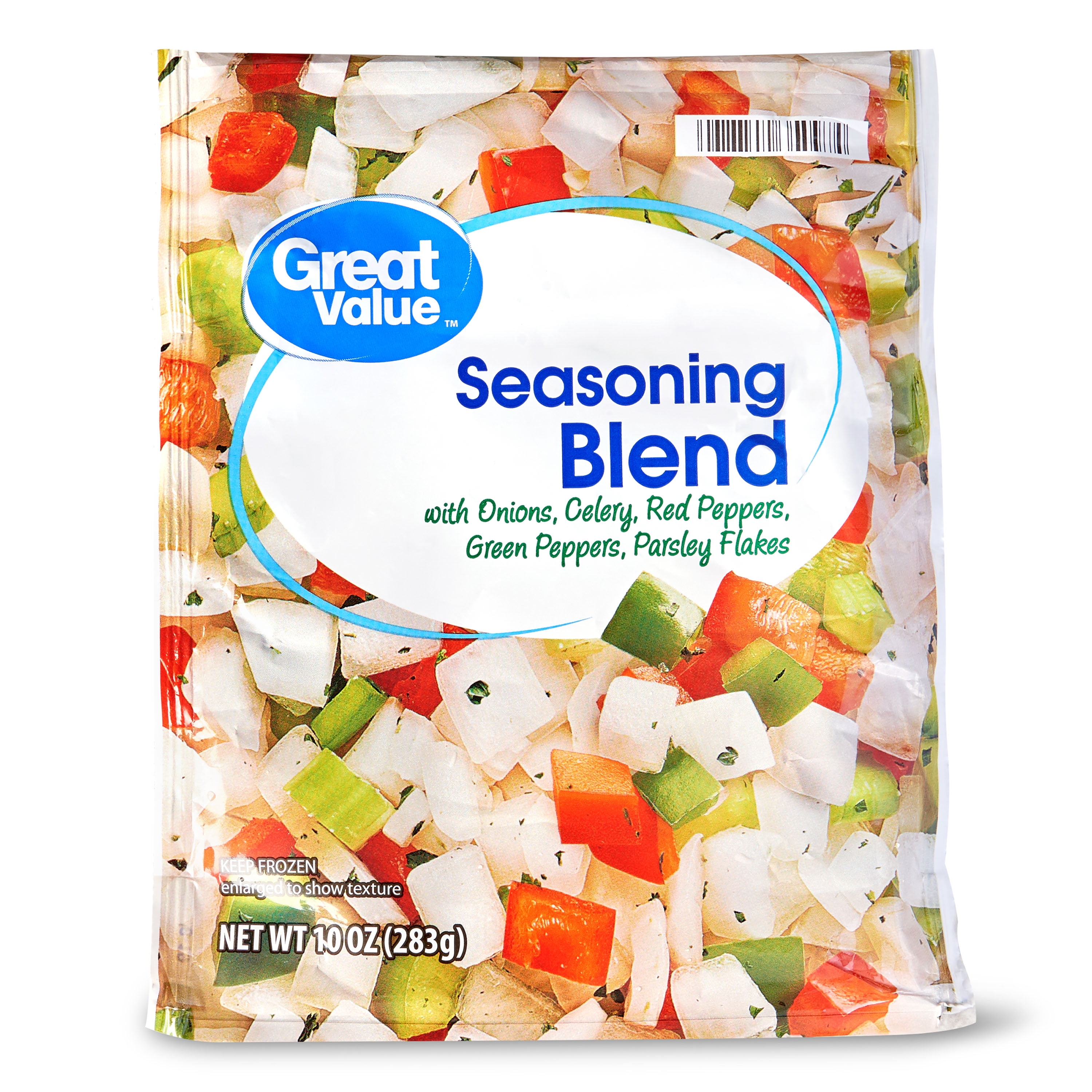 Great Value Seasoning Blend with Onions, Celery, Red Peppers, Green Peppers and Parsley Flakes, 10 oz (Frozen)