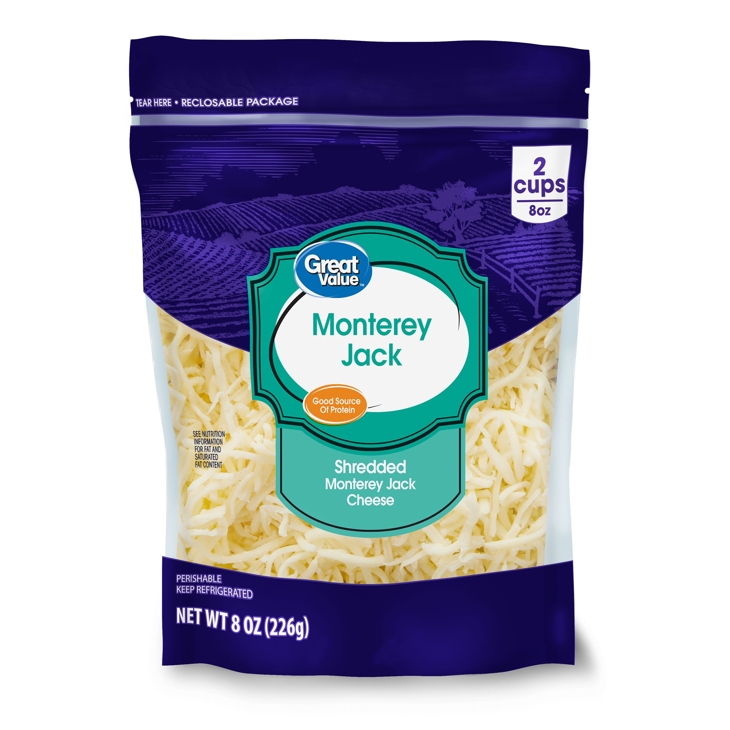 Great Value Monterey Jack Shredded Cheese, 8 oz Bag