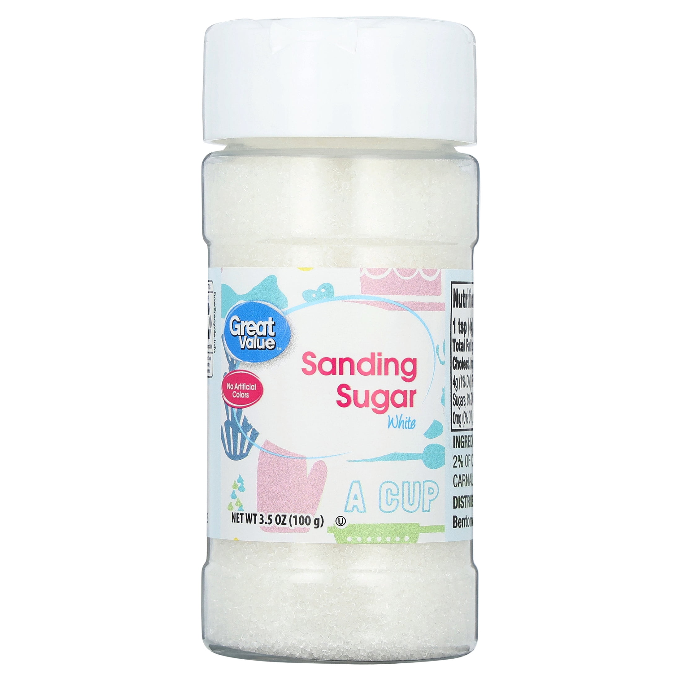 Great Value Sanding Sugar, White, 3.5 oz