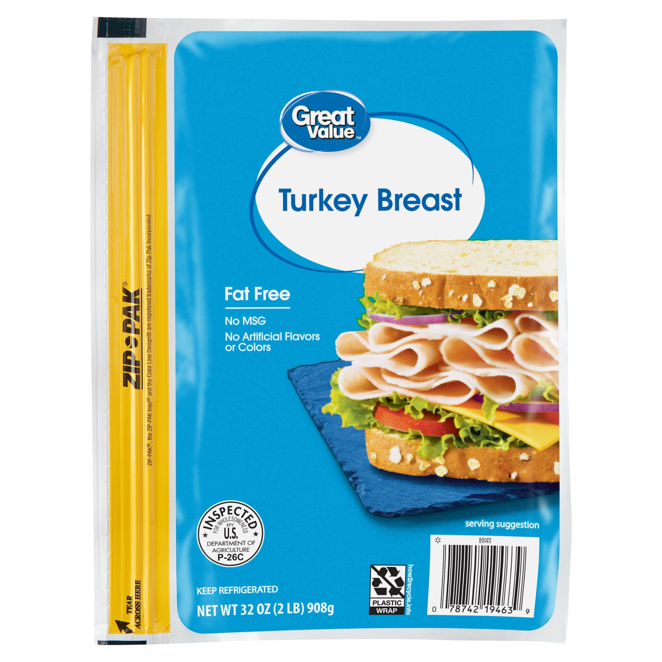 Great Value Turkey Breast, 32 oz, Deli - Sliced