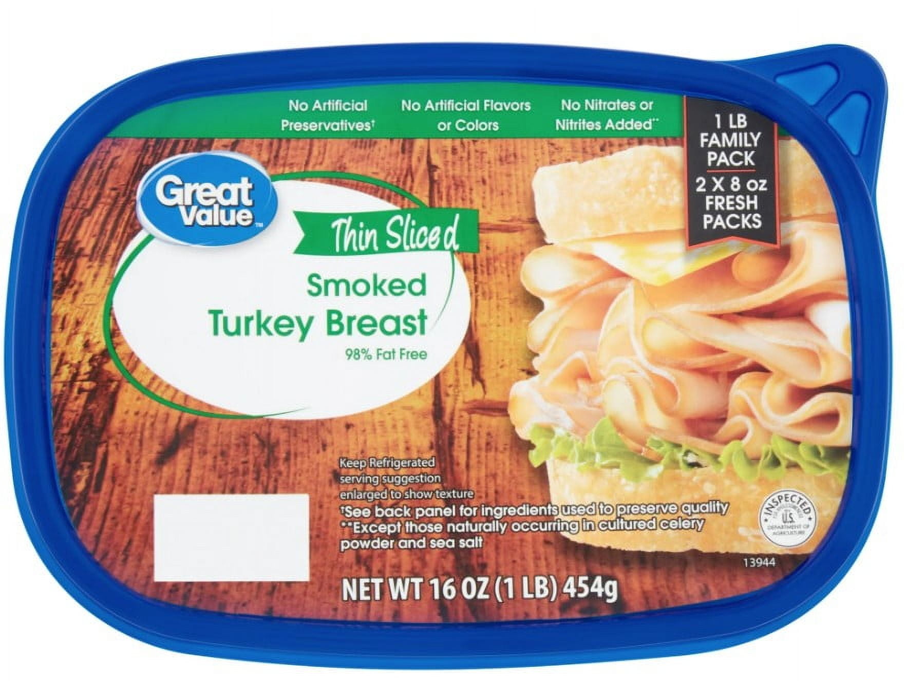 Great Value Smoked Turkey Breast Lunchmeat, 16 oz, Plastic Tub (Refrigerated)