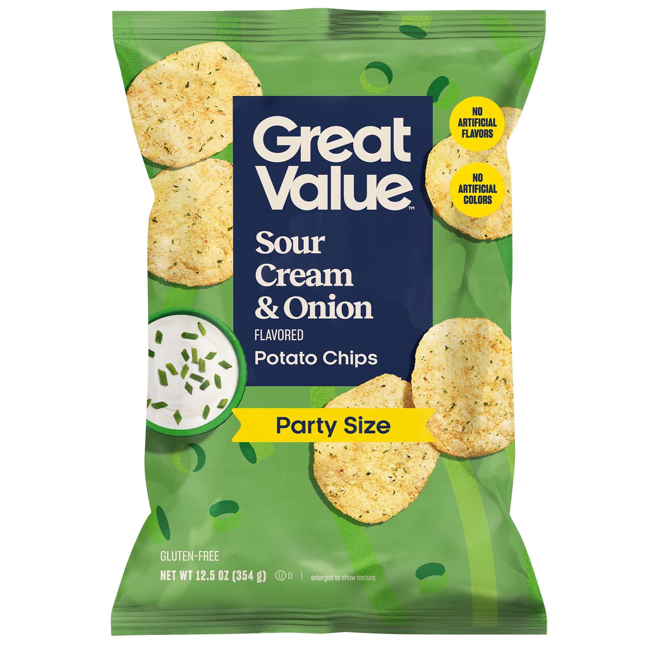 Great Value Sour Cream and Onion Potato Chips Party Size, 12.5 oz Bag