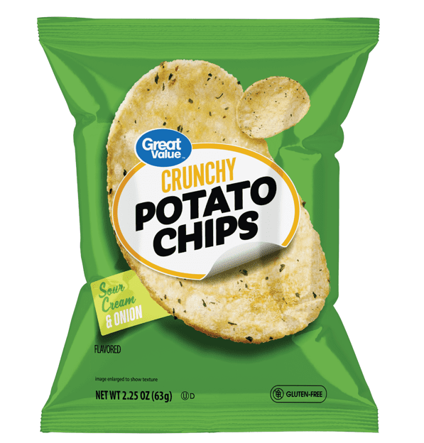 Great Value Sour Cream & Onion Flavored Potato Chips, 1.75 oz, P65