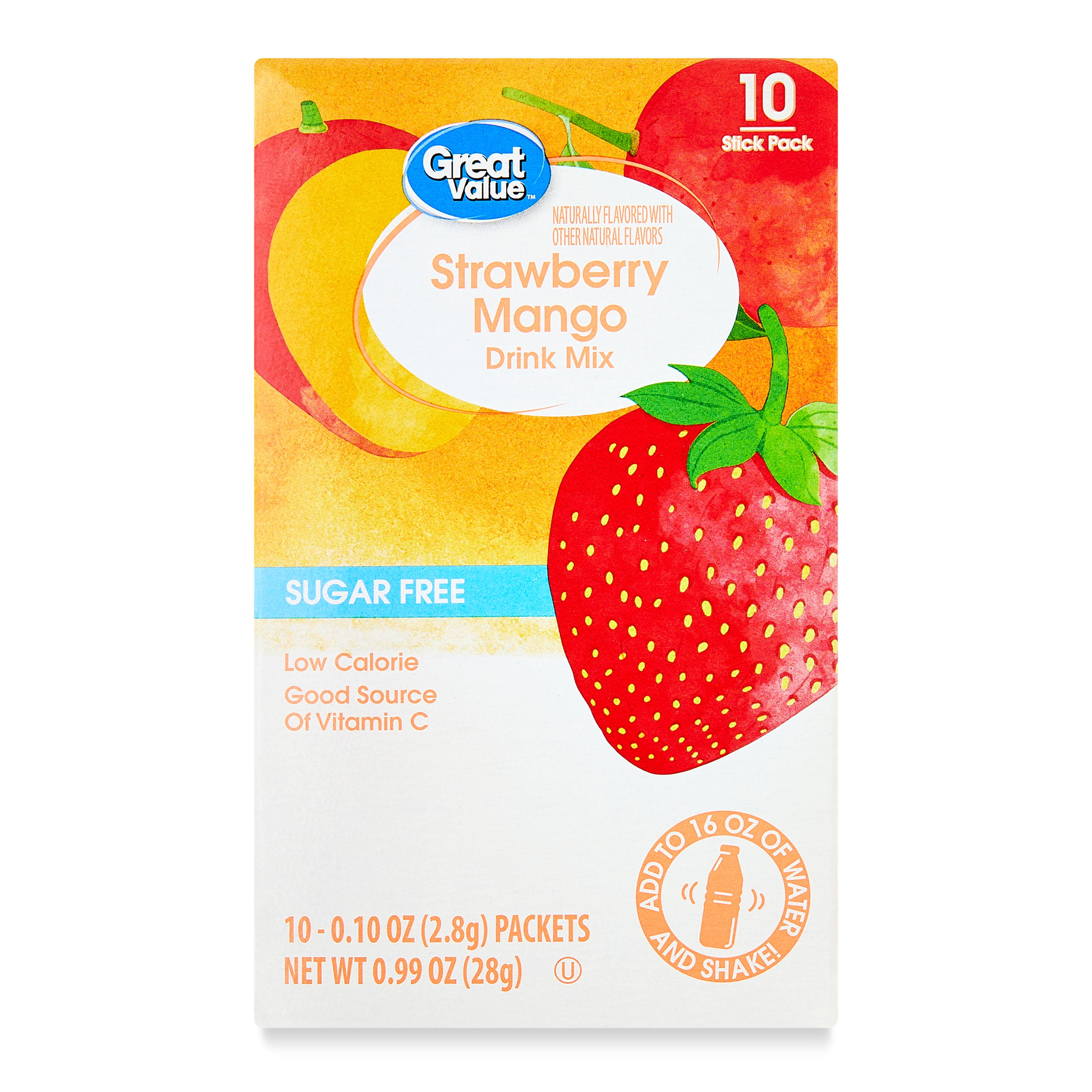 Great Value Strawberry Mango Powdered Liquid Drink Mix, Sugar-Free, 0.99 oz, 10 Packets