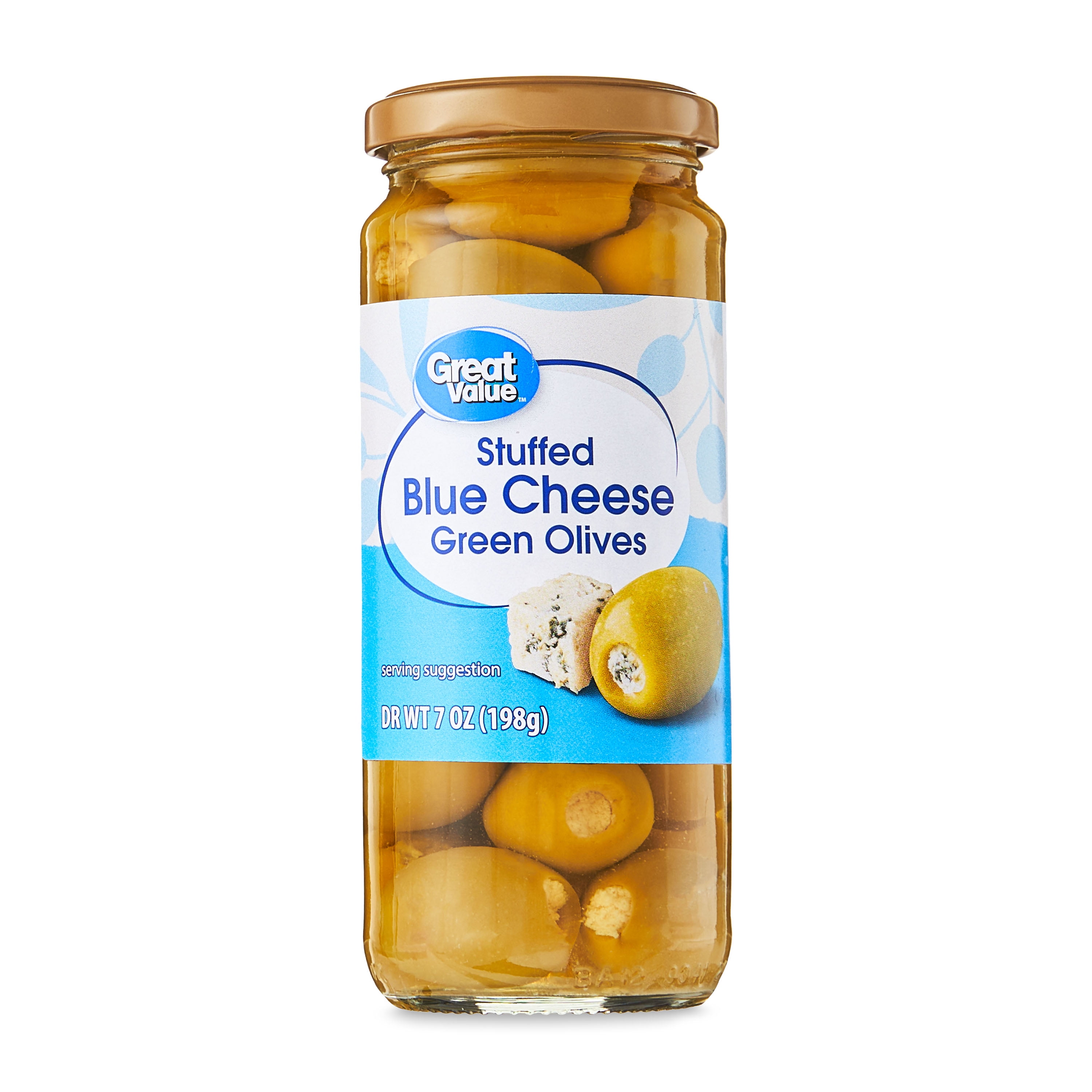 Great Value Stuffed Blue Cheese Green Olives, 7 oz Jar