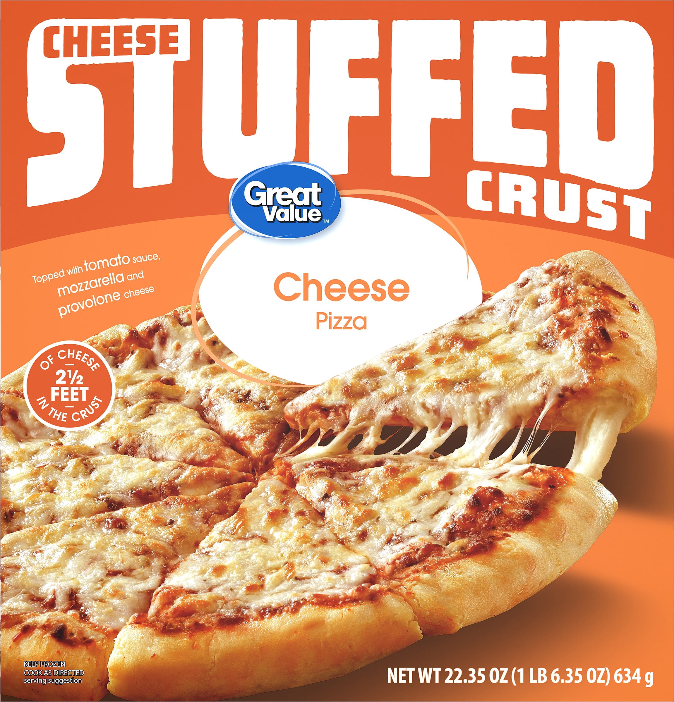 Great Value Stuffed Crust Cheese Pizza, Tomato Basil Garlic Sauce, 22.35 oz (Frozen)