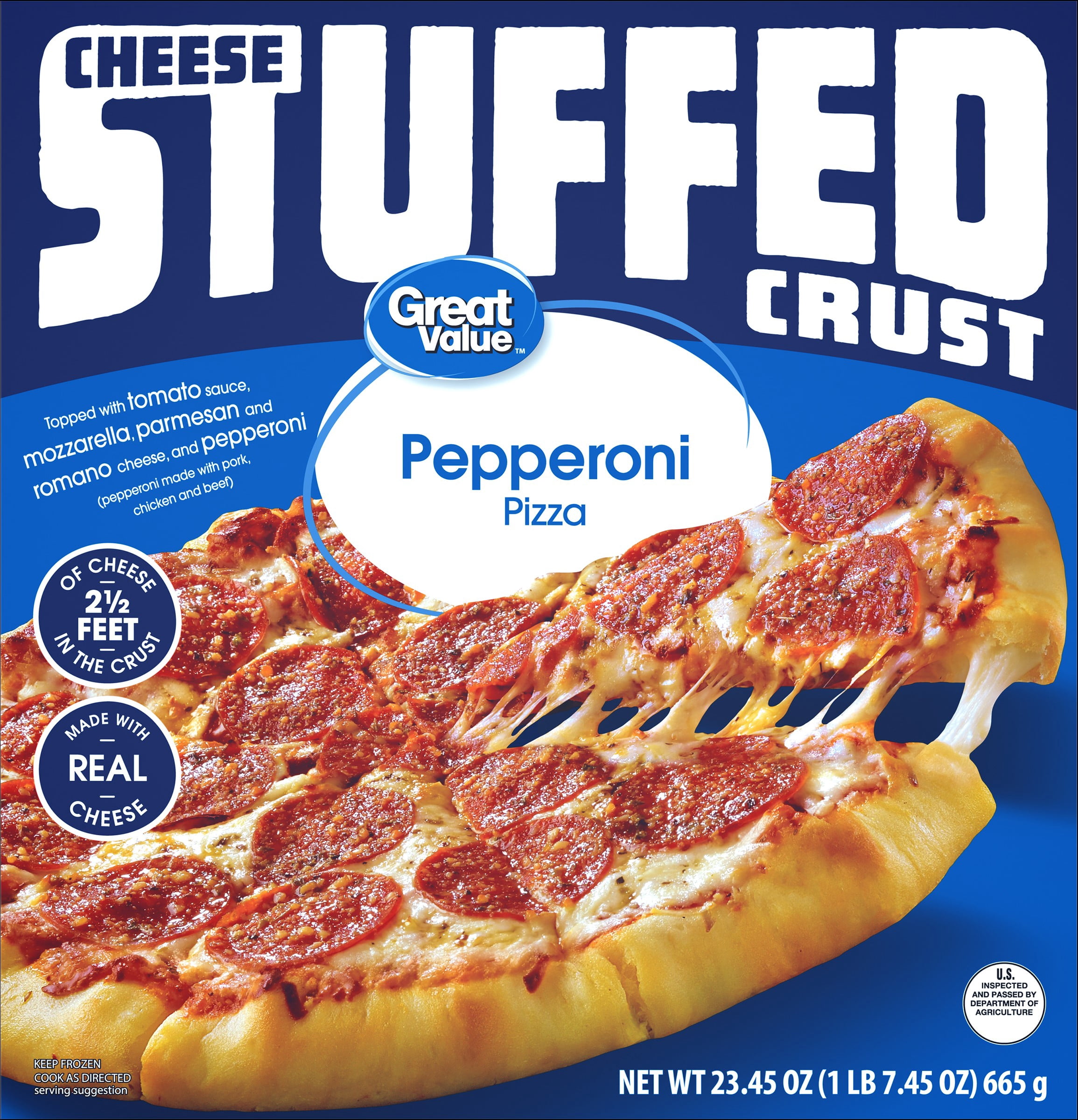 Great Value Stuffed Crust Pepperoni Pizza, Tomato Basil Garlic Sauce, 23.45 oz (Frozen)