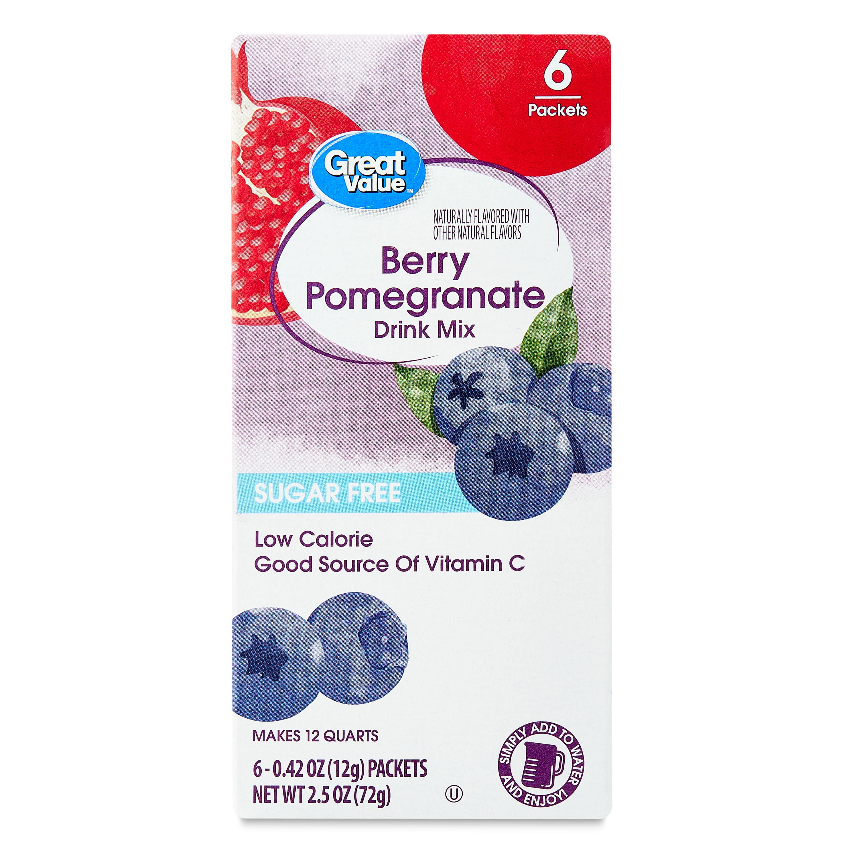 Great Value Liquid Drink Mix Powder, Berry Pomegranate, Sugar-Free, 0.42 oz, 6 Count