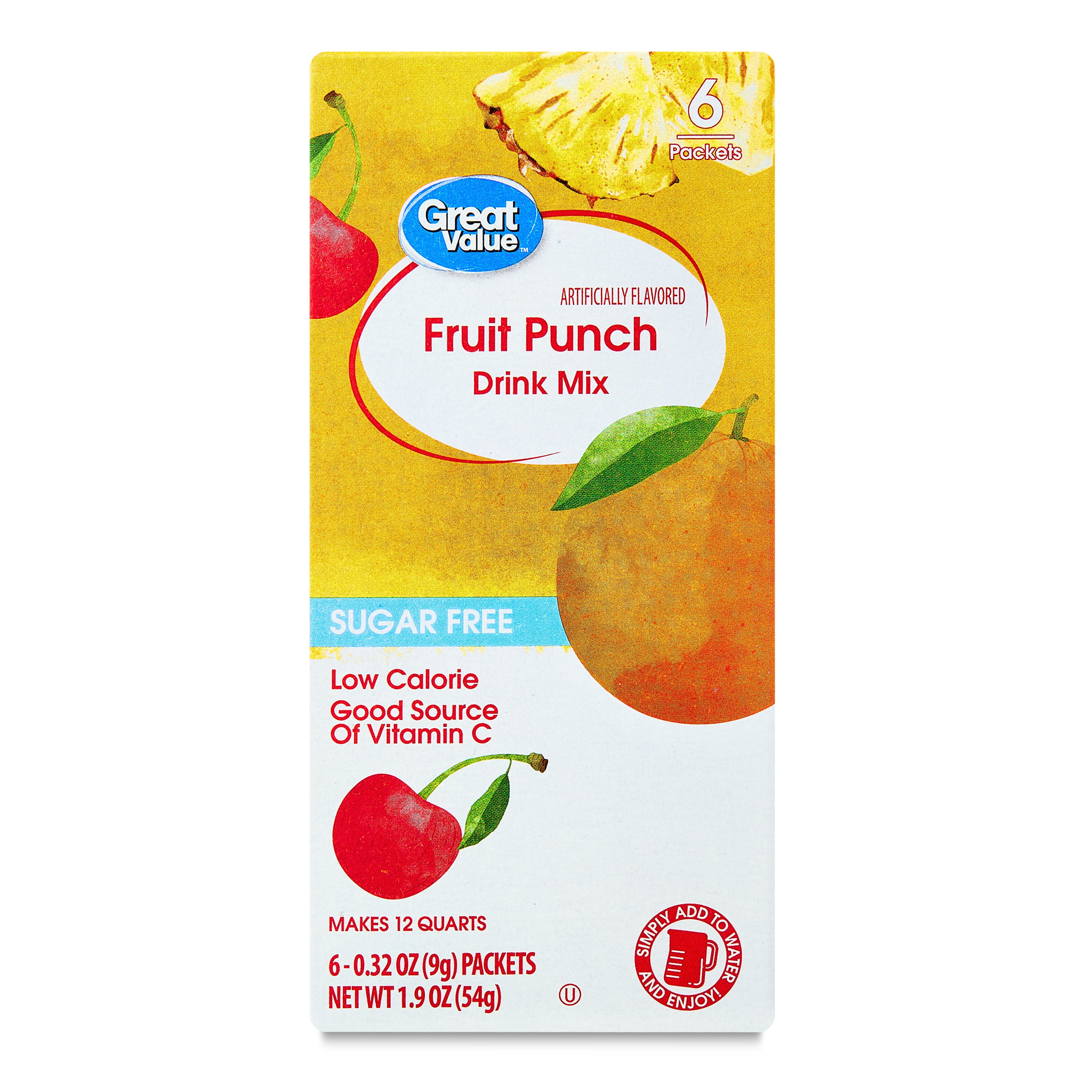 Great Value Fruit Punch Liquid Drink Mix Powder, Sugar-Free, 1.9 oz, 6 Count