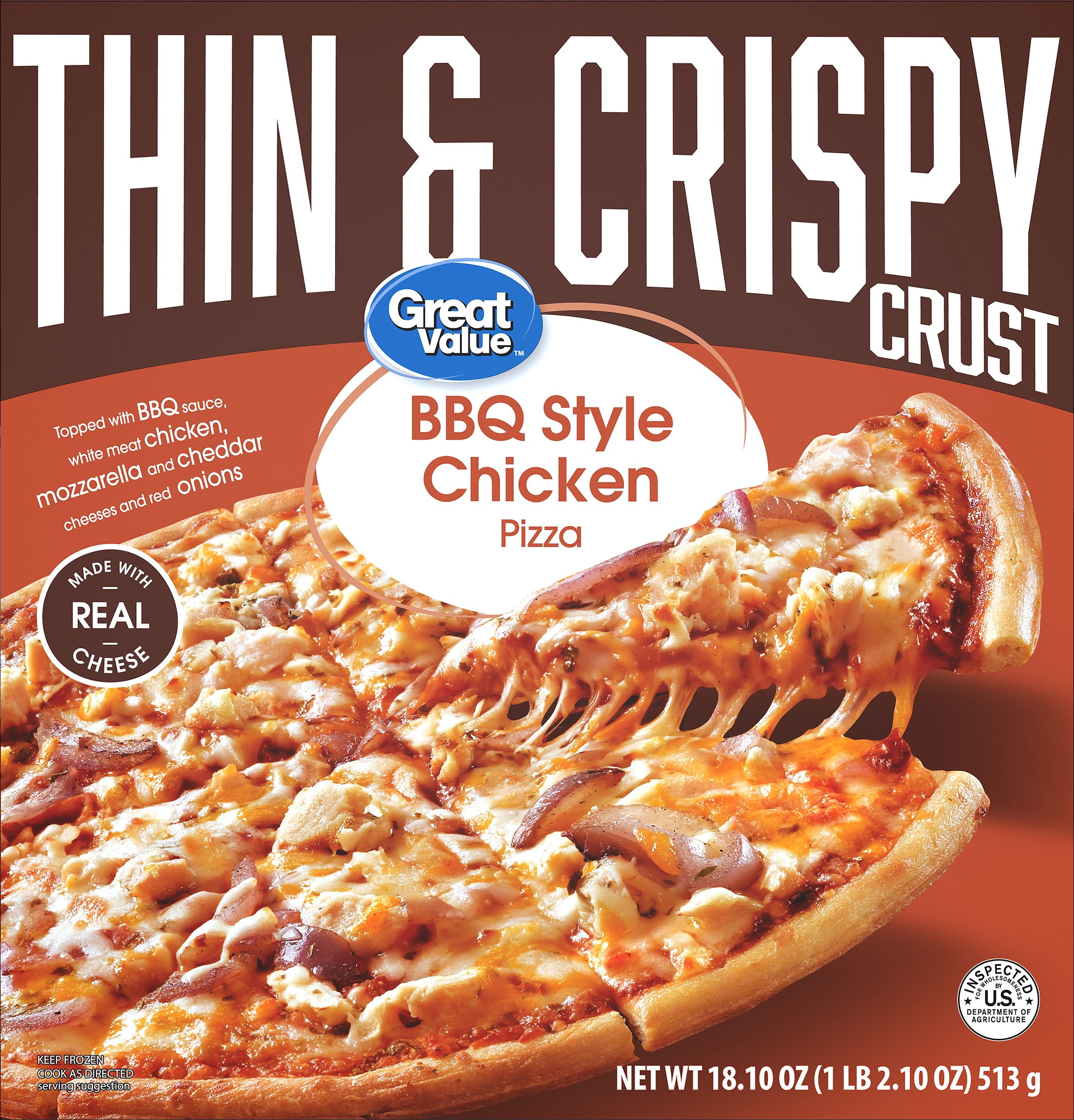 Great Value Thin Crust BBQ Chicken, 18.1 oz (Frozen)