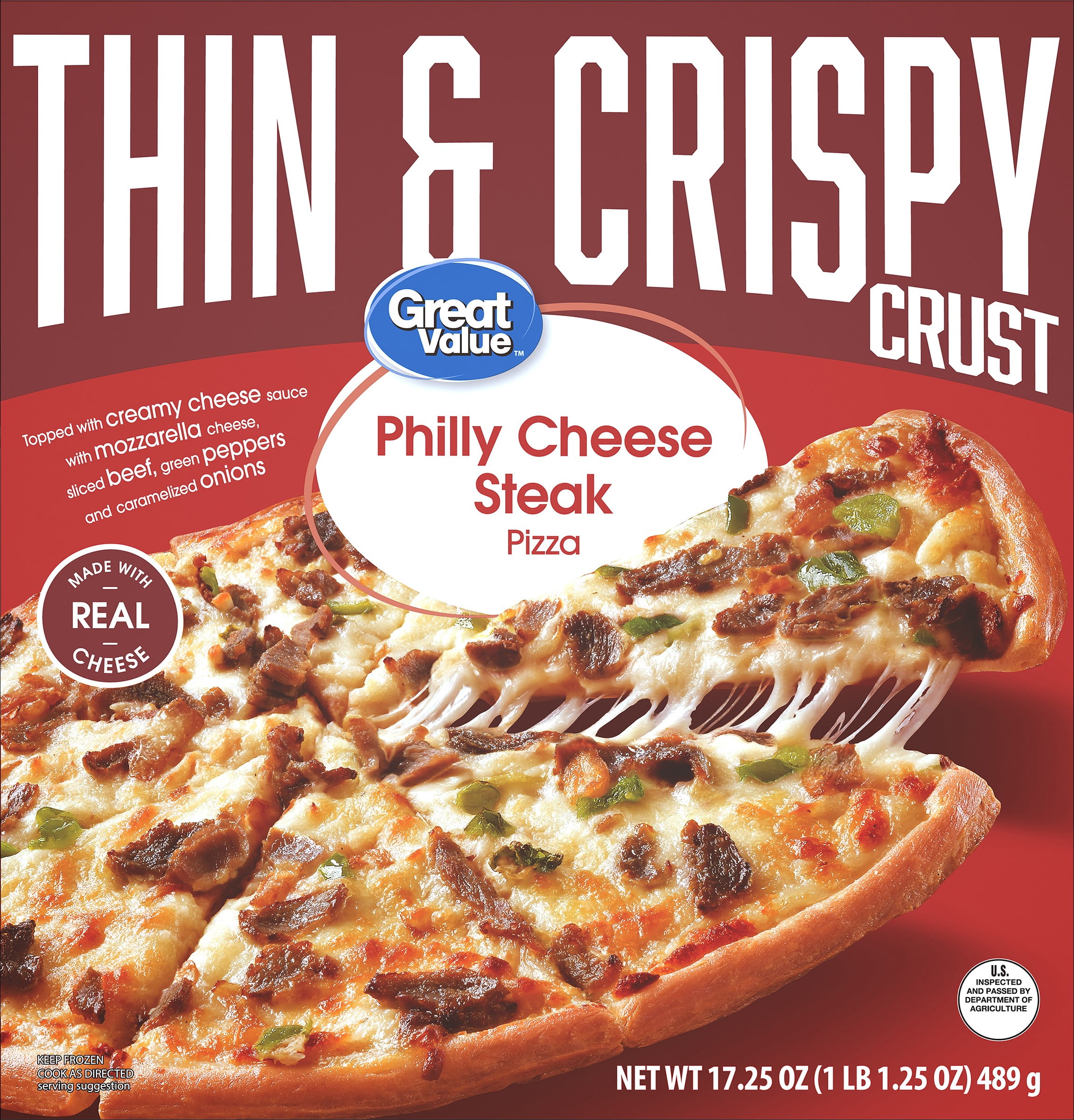 Great Value Thin Crust Philly Cheesesteak Pizza, 17.25 oz (Frozen)