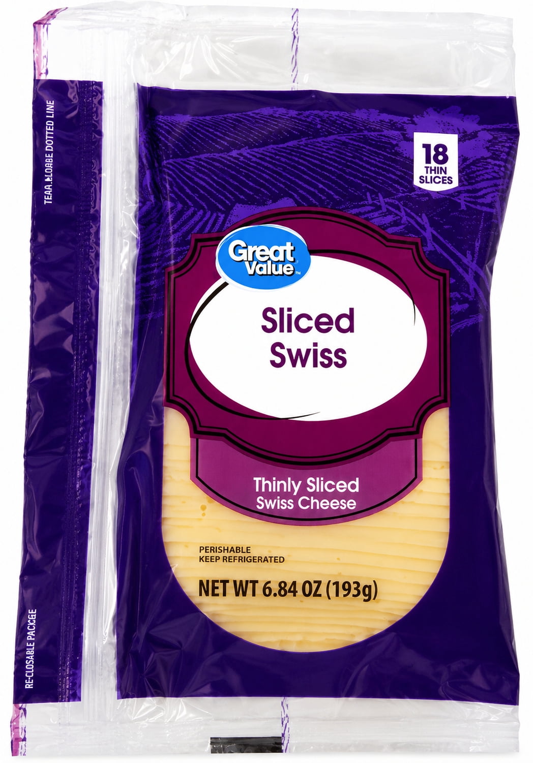 Great Value Swiss Thinly Sliced Cheese, 6.84 oz, 18 Slices