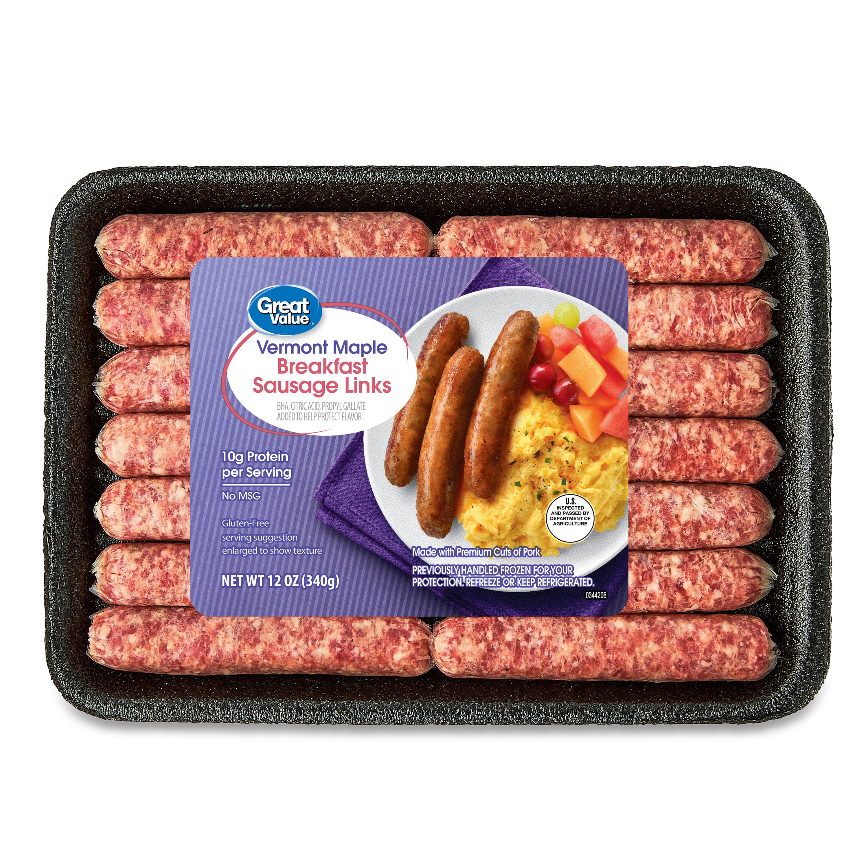 Great Value Uncooked Vermont Maple Breakfast Pork Sausage Links, 12 oz Package