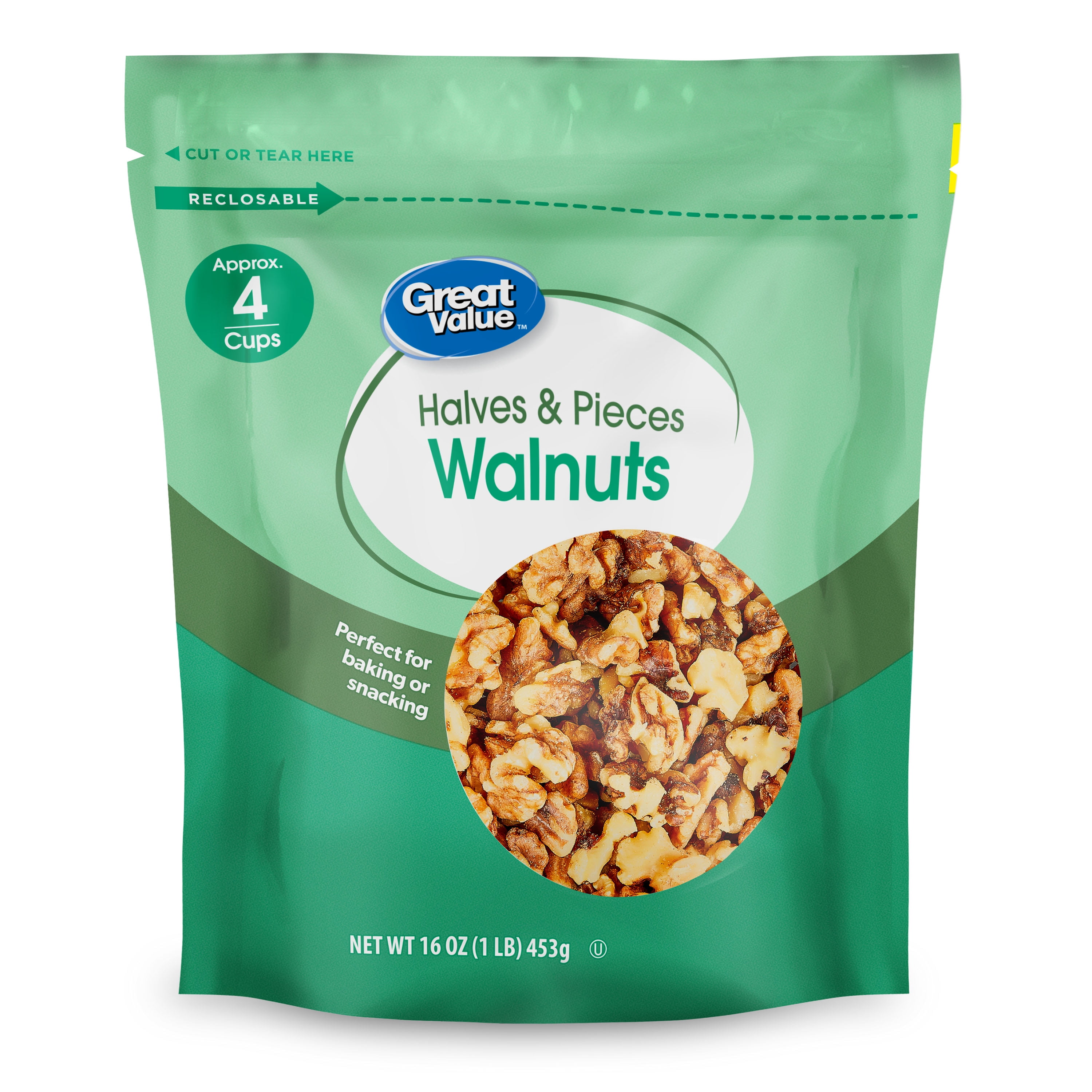 Great Value Walnuts Halves & Pieces, 16 oz