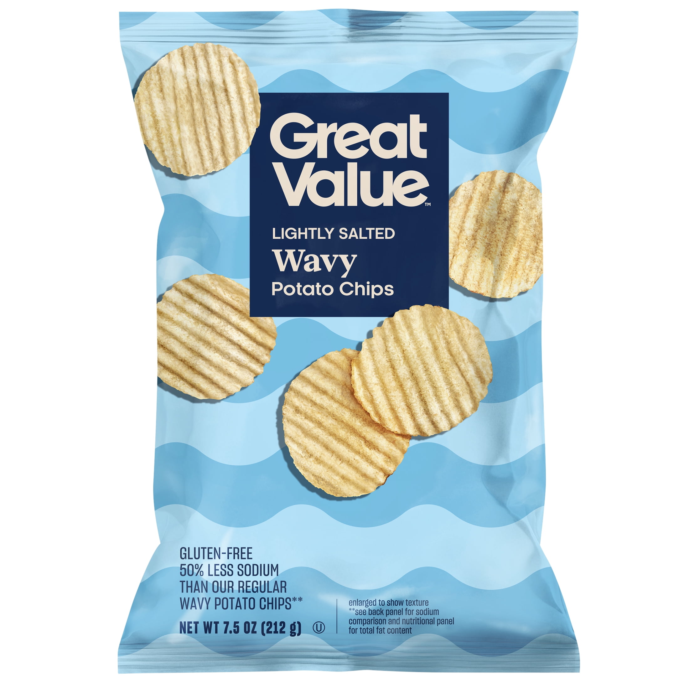 Great Value Lightly Salted Wavy Potato Chips, 7.5 oz