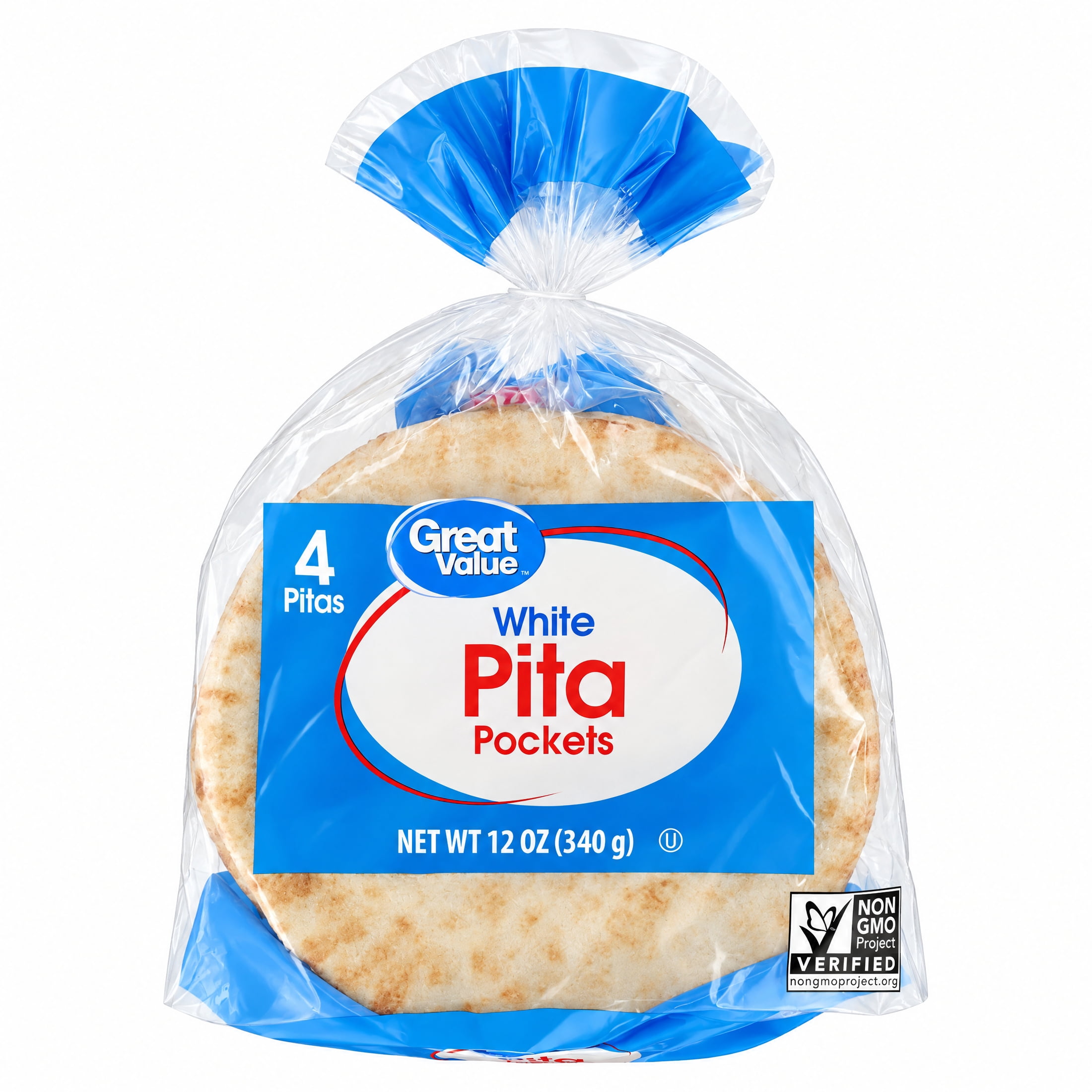 Great Value White Pita Bread, Soft & Fluffy, Versatile for Sandwiches & Wraps