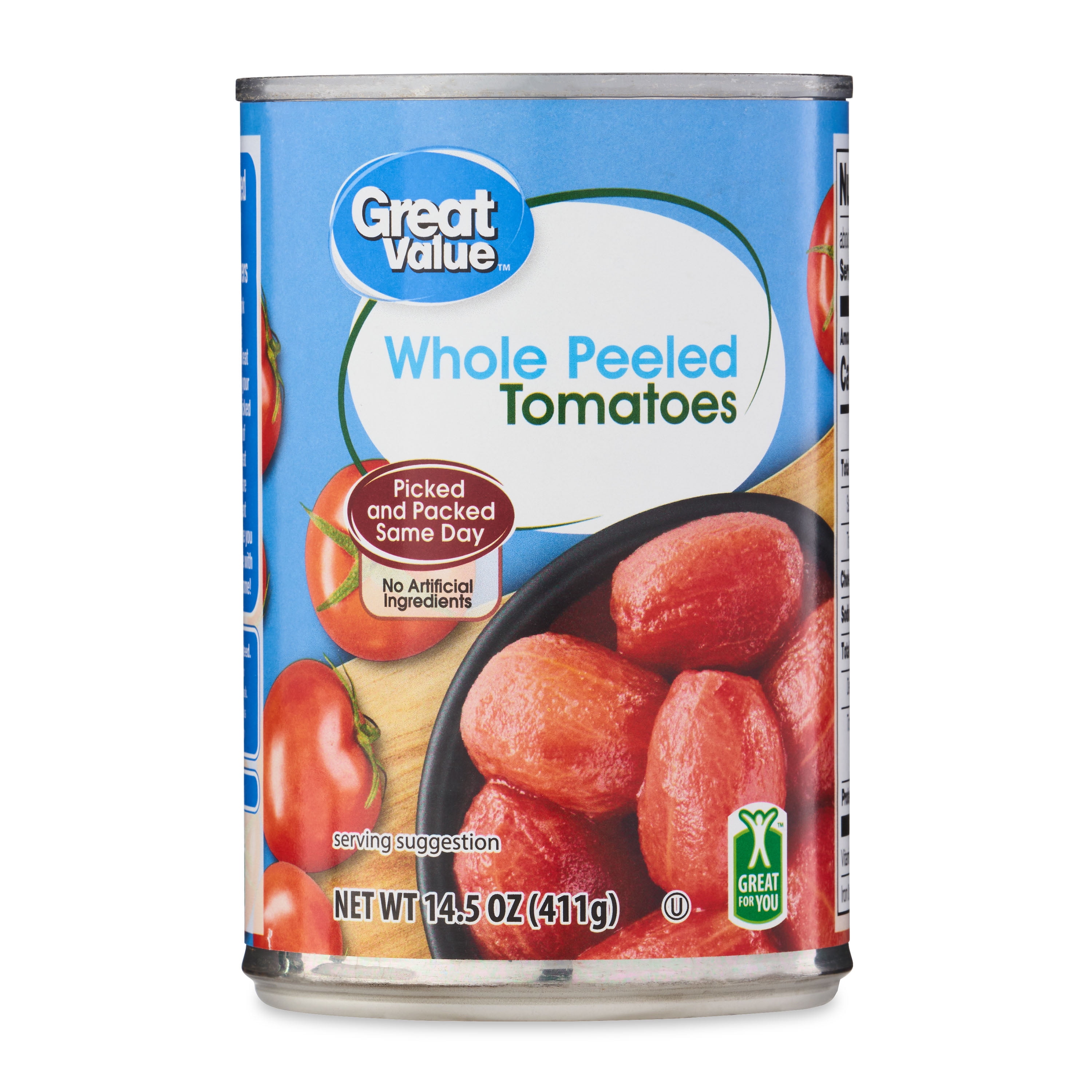 Great Value Whole Peeled Tomatoes, 14.5 oz Can