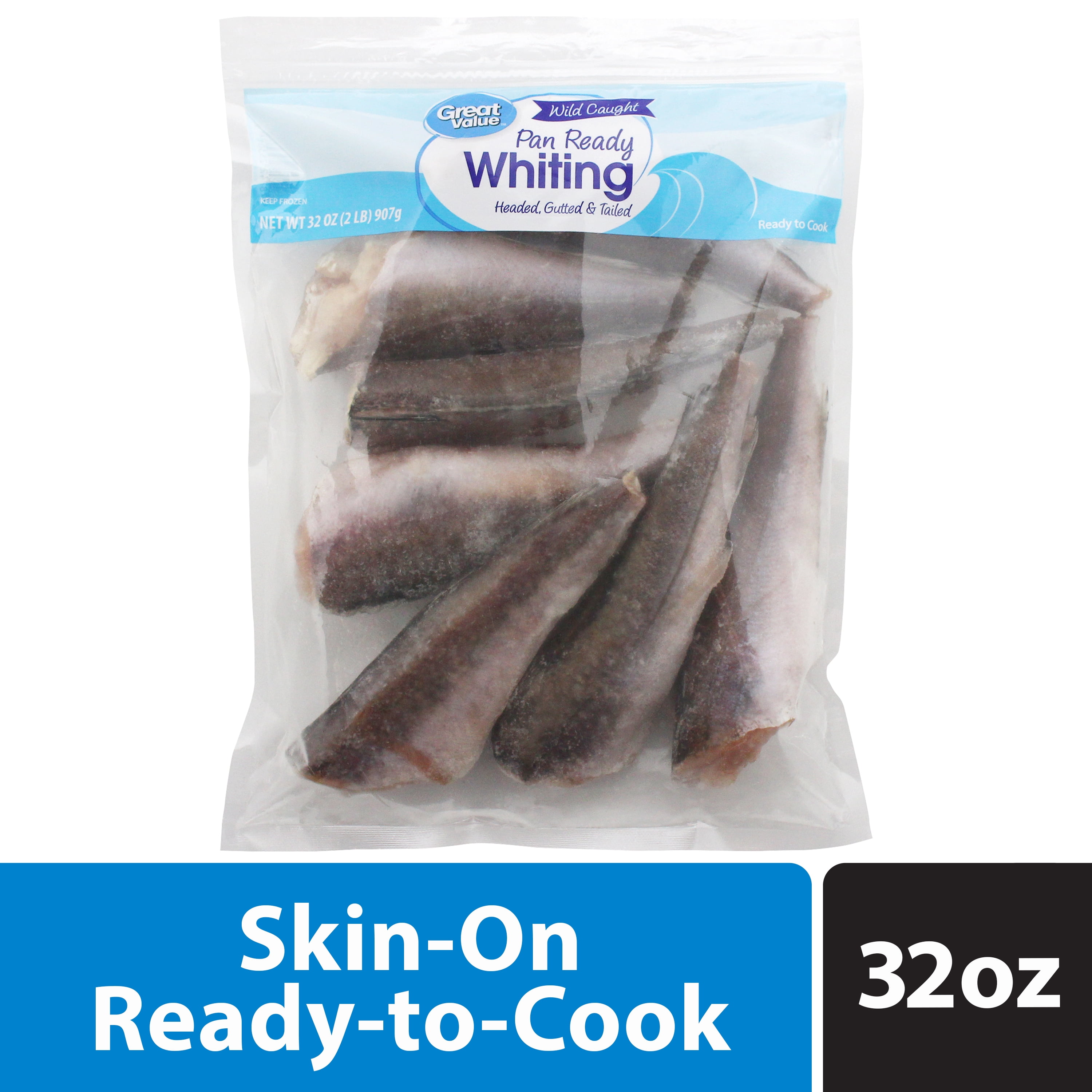 Great Value Wild Caught Pan Ready Whiting, 2 lb Bag (Frozen)