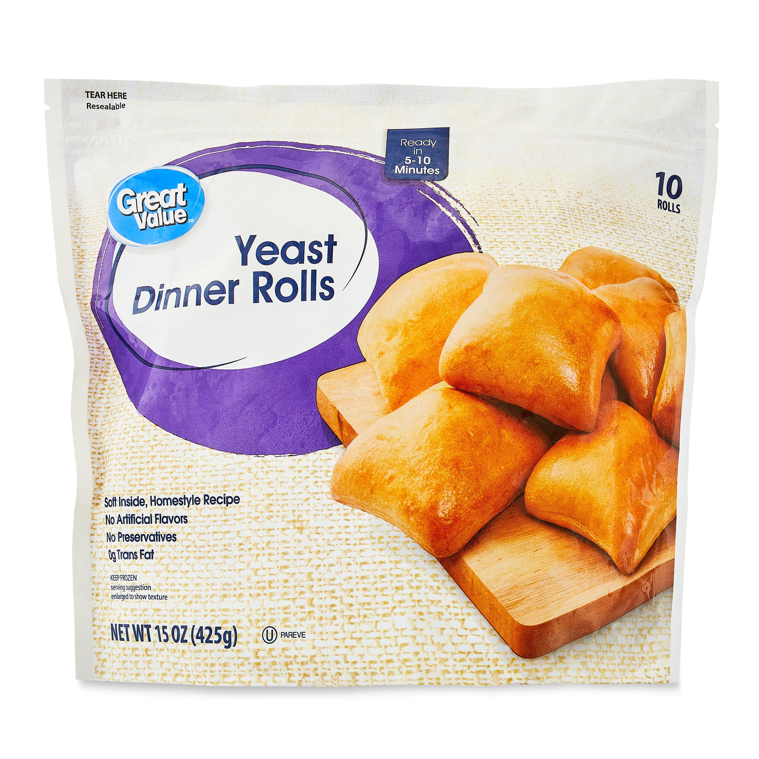 Great Value Frozen Yeast Dinner Rolls, 15 oz, 10 Count