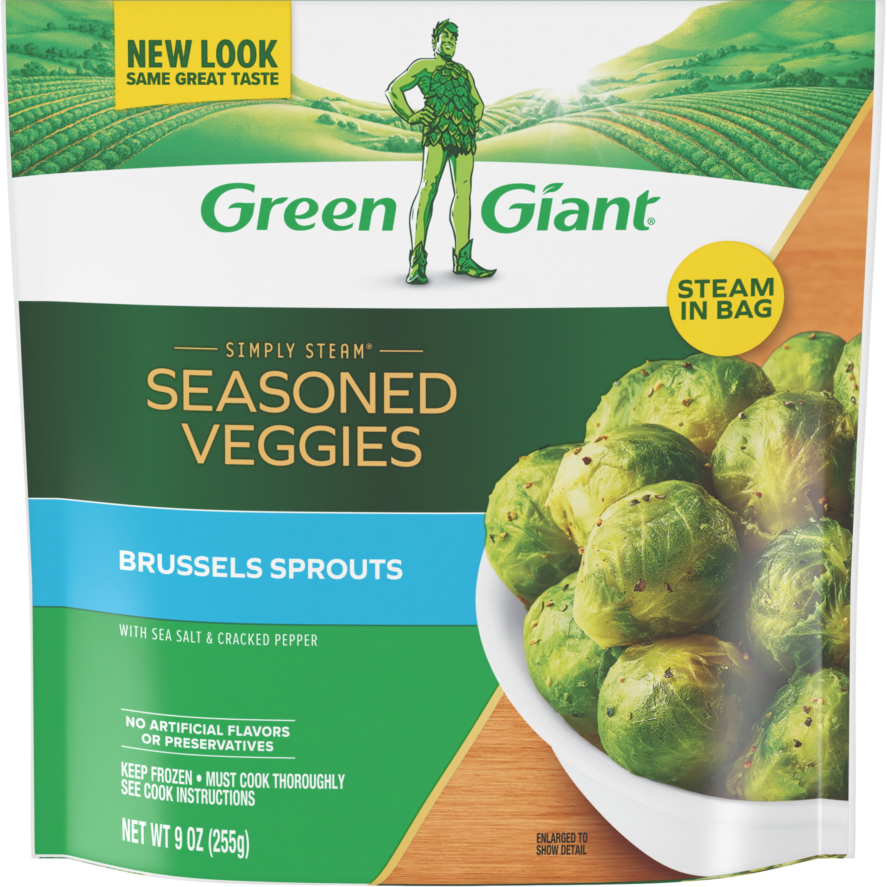 Green Giant Simply Steam Brussels Sprouts Salt & Pepper, 9 oz Bag (Frozen Vegetables)