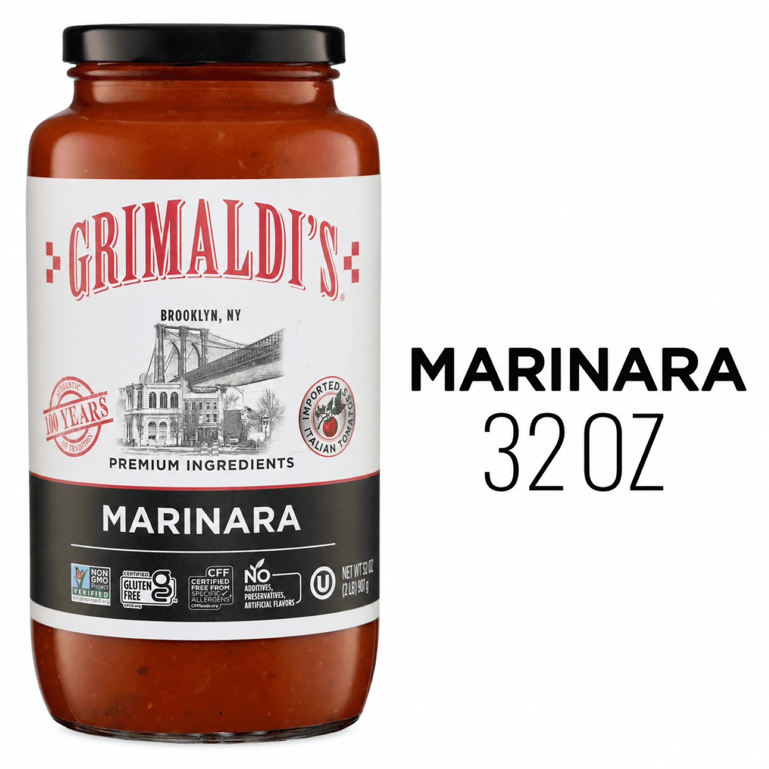 Grimaldi's Marinara Pasta Sauce 32oz Jar, Gluten-Free, Non-GMO, Kosher