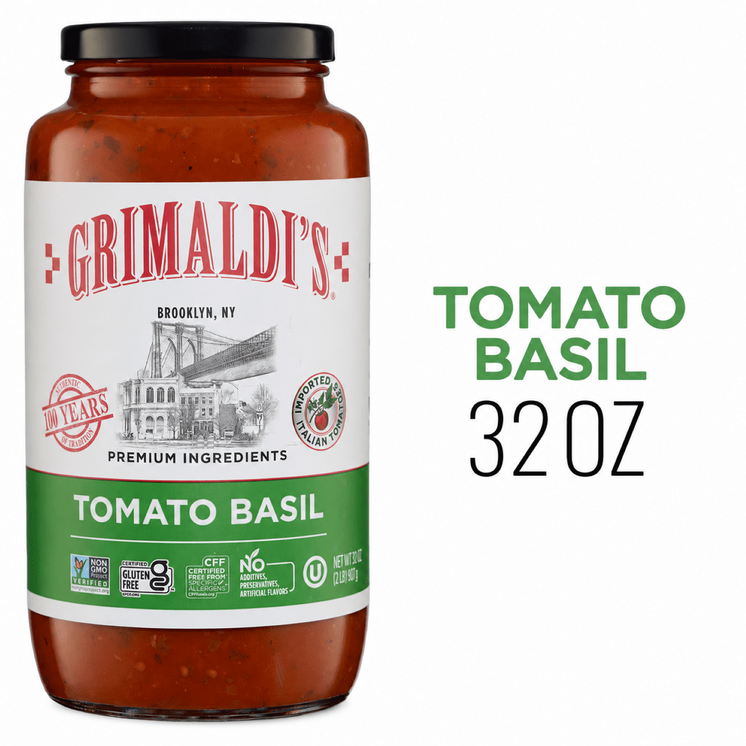 Grimaldi's Tomato Basil Pasta Sauce 32oz Jar, Non-GMO, Gluten-Free, Kosher