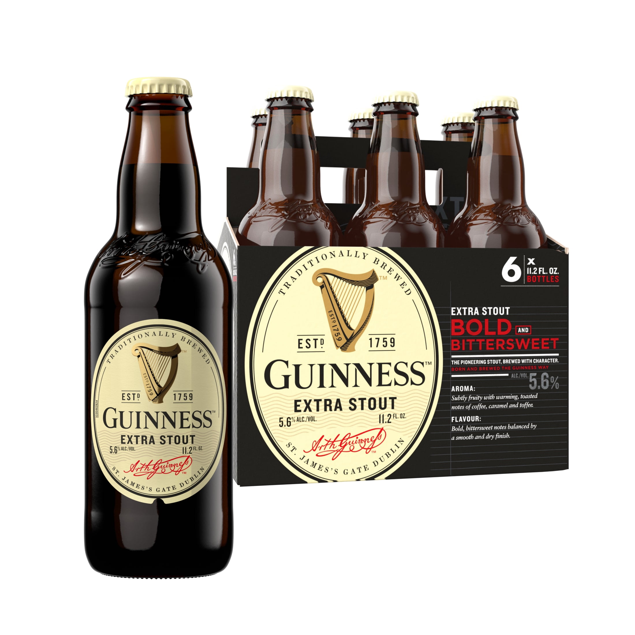Guinness Extra Stout Import Beer, 6 pack, 11.2 fl oz Bottles, 5.6% ABV
