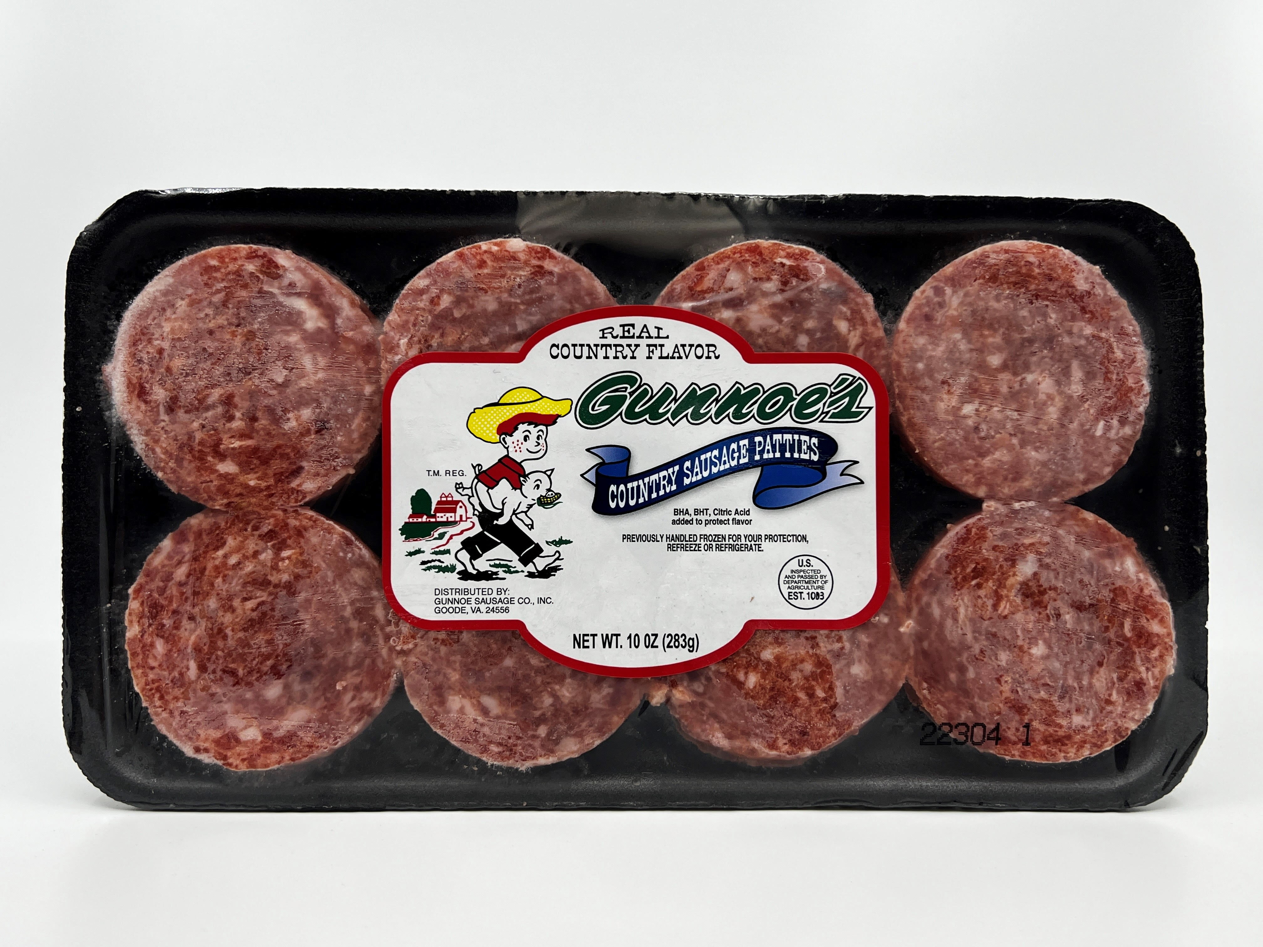 Gunnoe's Mild Country Pork Whole Hog Sausage Patties, Ready to Cook, Gluten Free, 10oz Tray