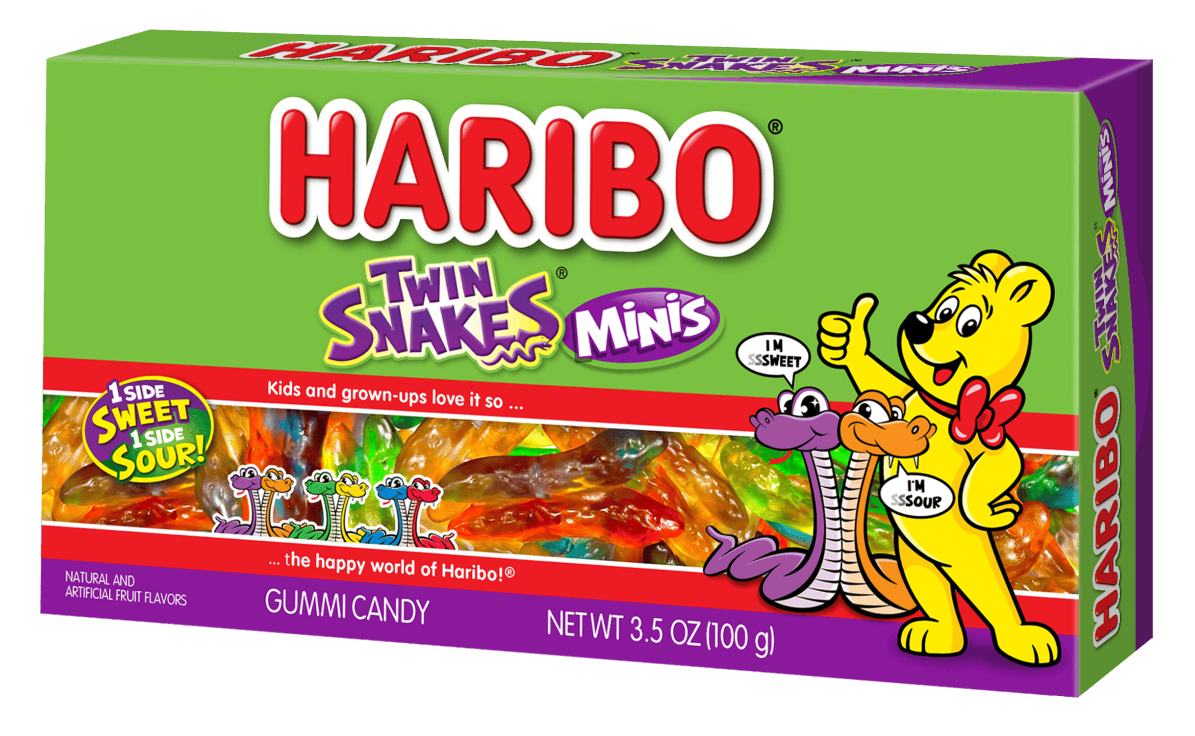 HARIBO Twin Snakes Minis Sweet and Sour Assorted Gummy Candy Theater Box, 3.5oz