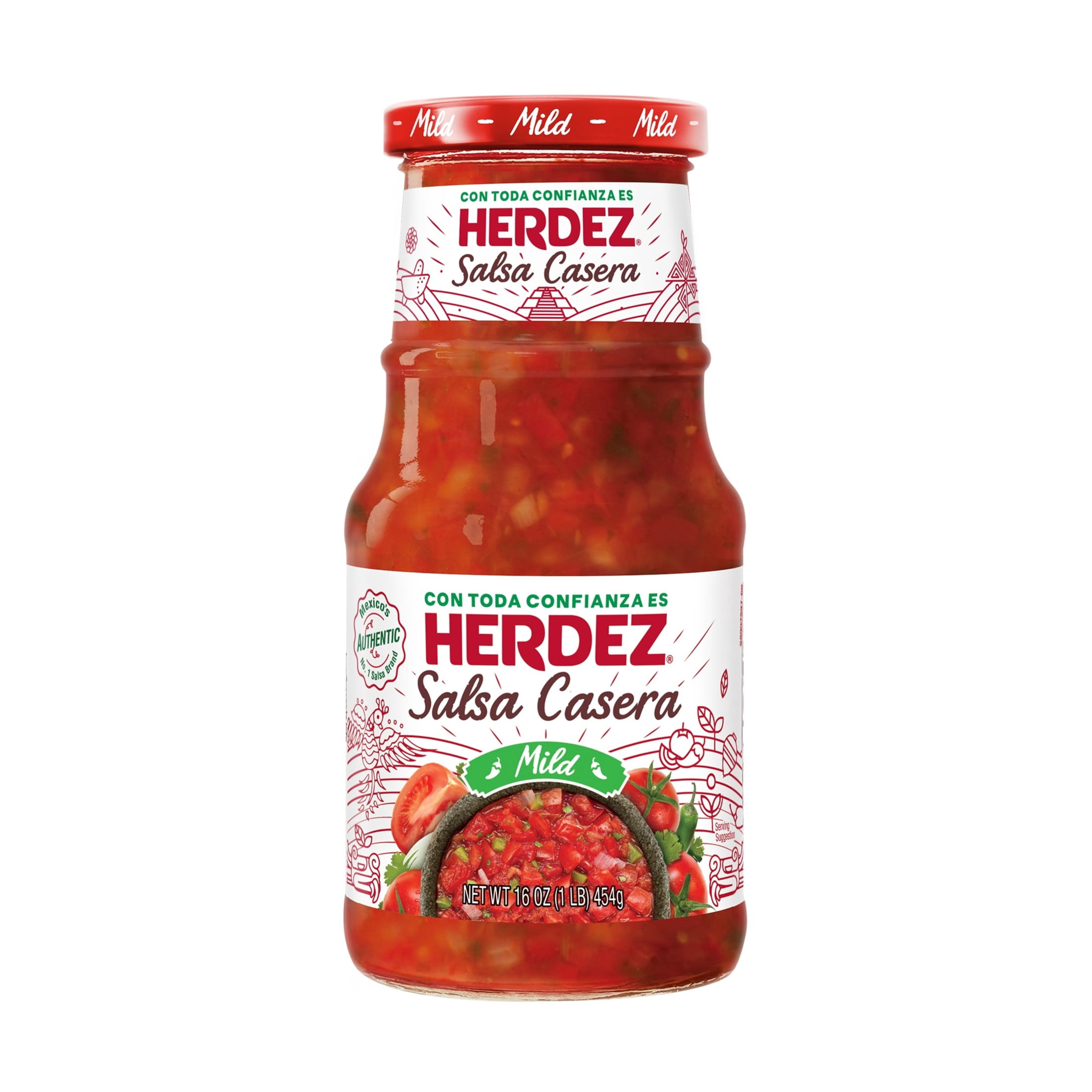 HERDEZ Salsa Casera Mild, Tortilla Chip Dip, Shelf Stable, 16 oz Glass Jar