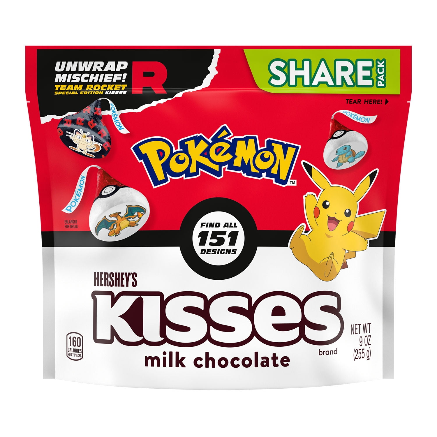 HERSHEY'S KISSES Milk Chocolate Pokemon Team Rocket, Candy Share Pack, 9 oz