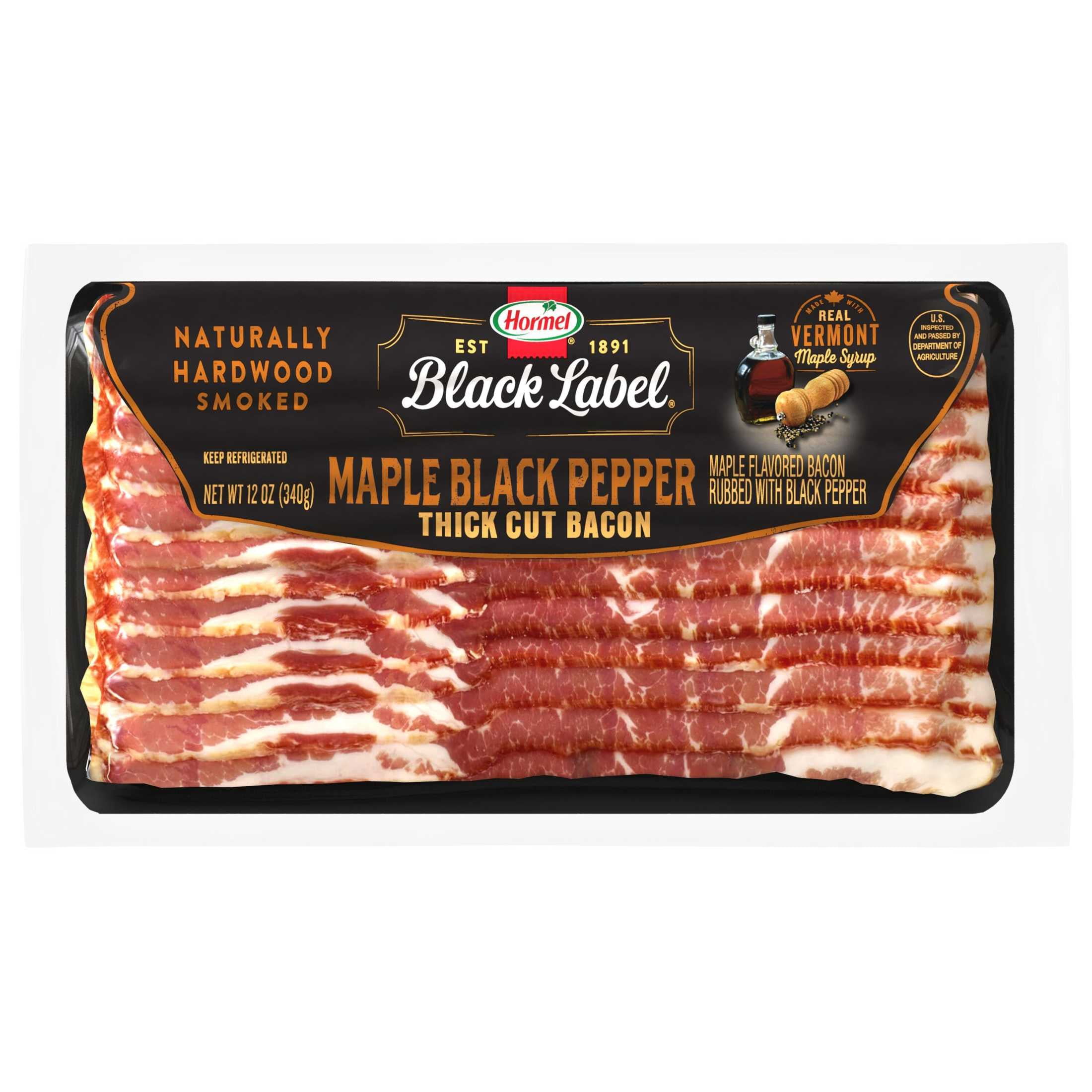HORMEL BLACK LABEL Maple Black Pepper Bacon, Gluten Free, Refrigerated, 12 oz Plastic Package