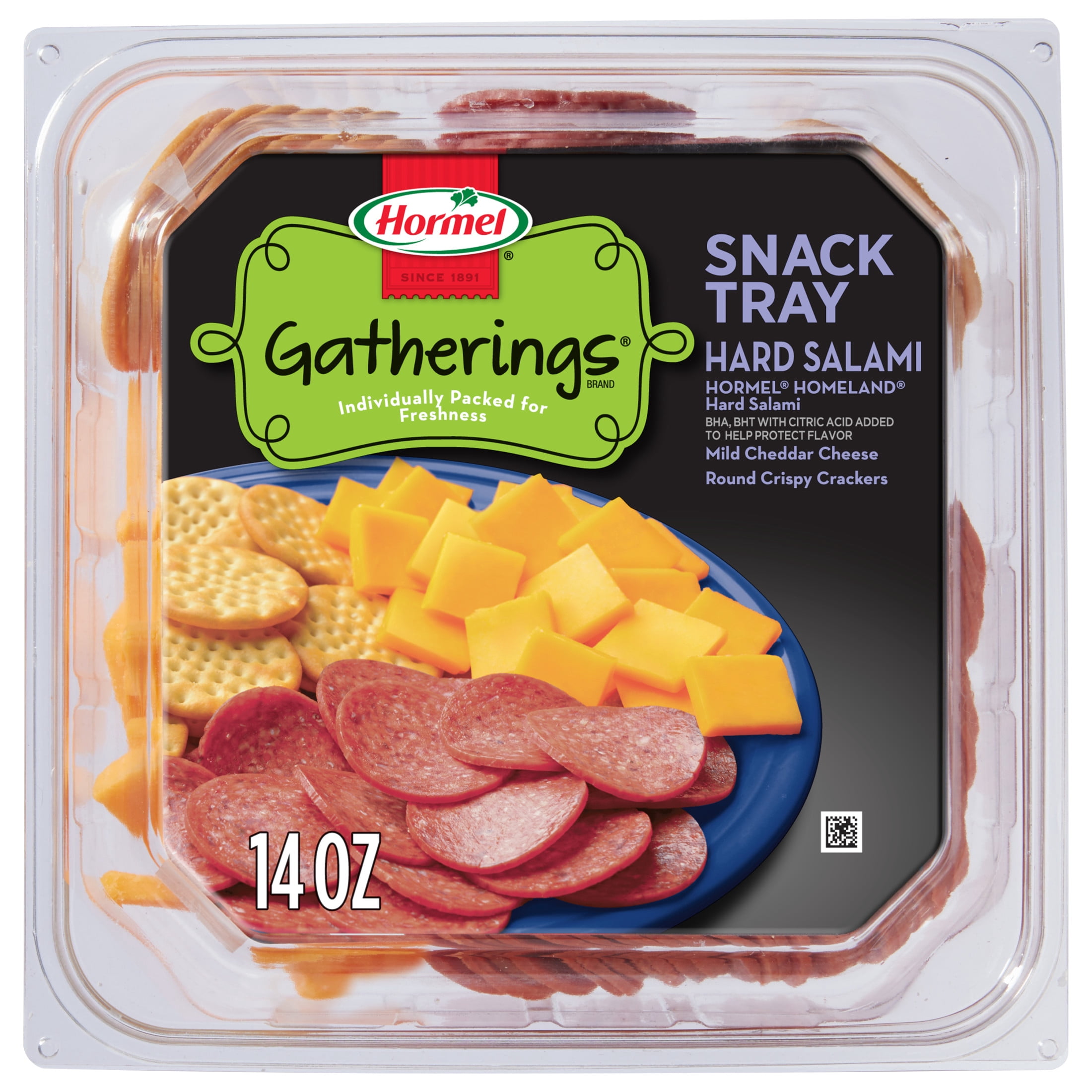 HORMEL GATHERINGS Hard Salami withCheese and Crackers, Refrigerated, 14 oz Plastic Tray
