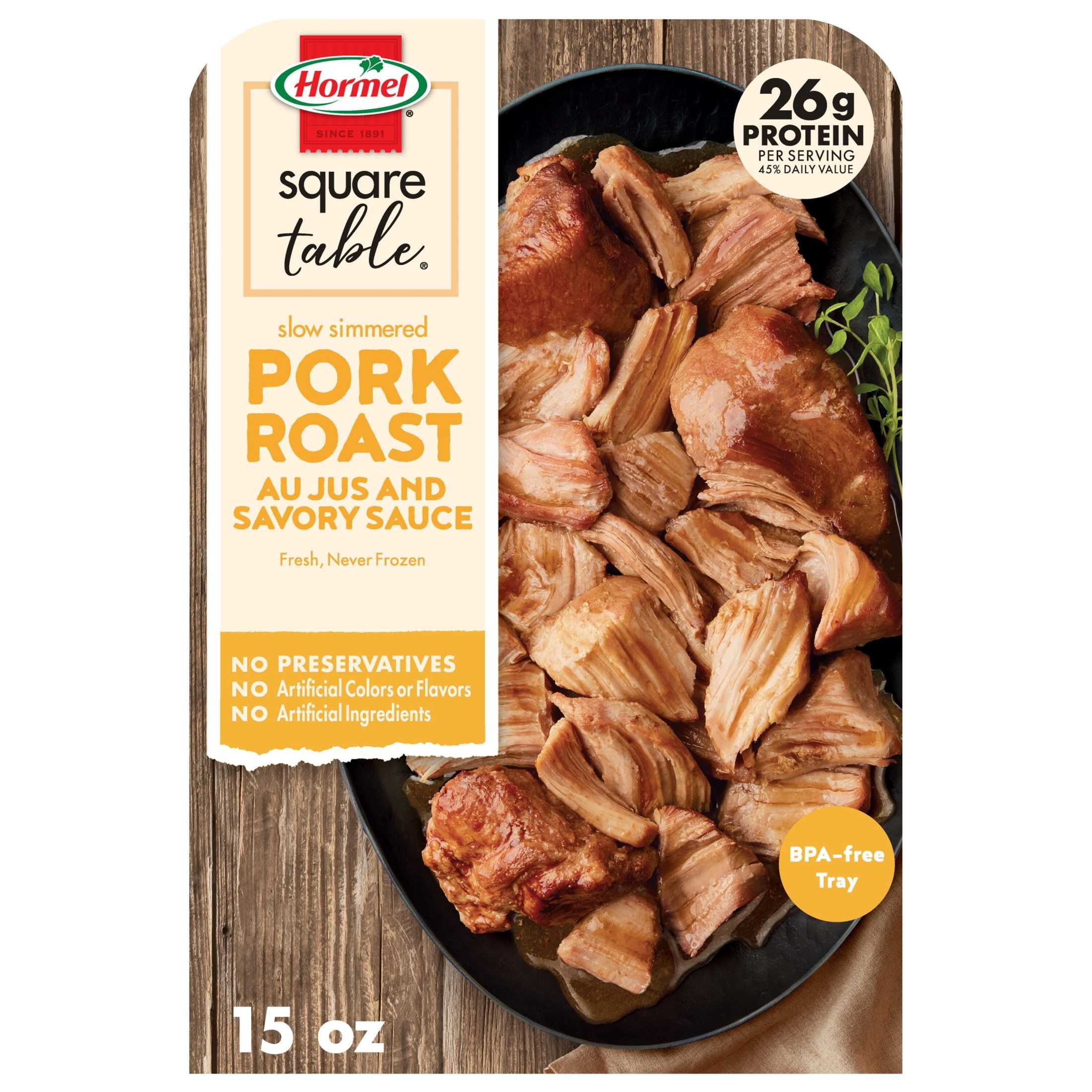 HORMEL SQUARE TABLE Slow Simmered Pork Roast Au Jus and Savory Sauce, Refrigerated, 15 oz Plastic Microwaveable Tray