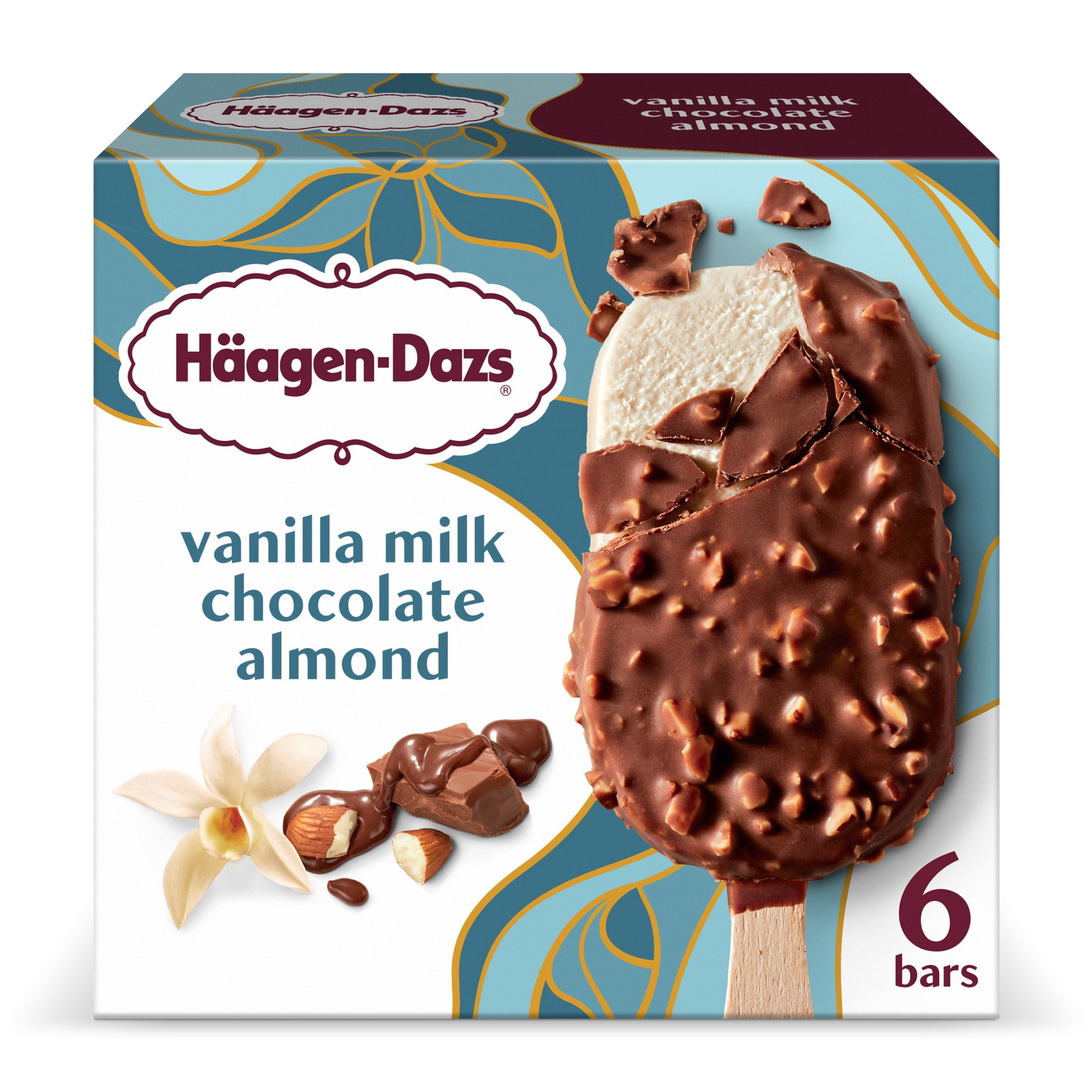 Haagen Dazs Vanilla Milk Chocolate Almond Ice Cream Bars, 6 Count