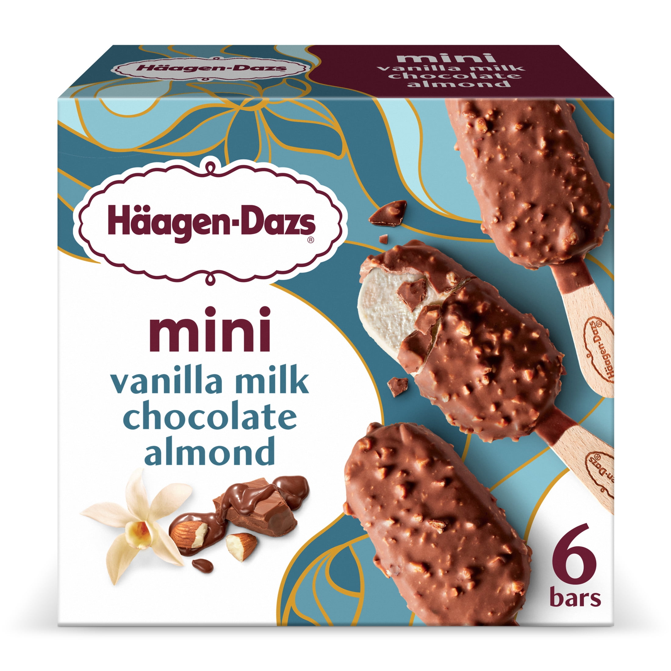 Haagen Dazs Vanilla Milk Chocolate Almond Mini Ice Cream Bars, 6 Count